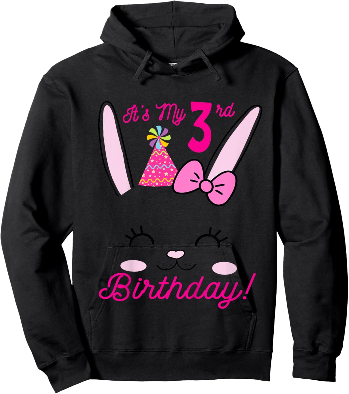 Its My 3rd Birthday Girl Bunny Rabbit theme Party (three) Hoodie - Hoodie | Black