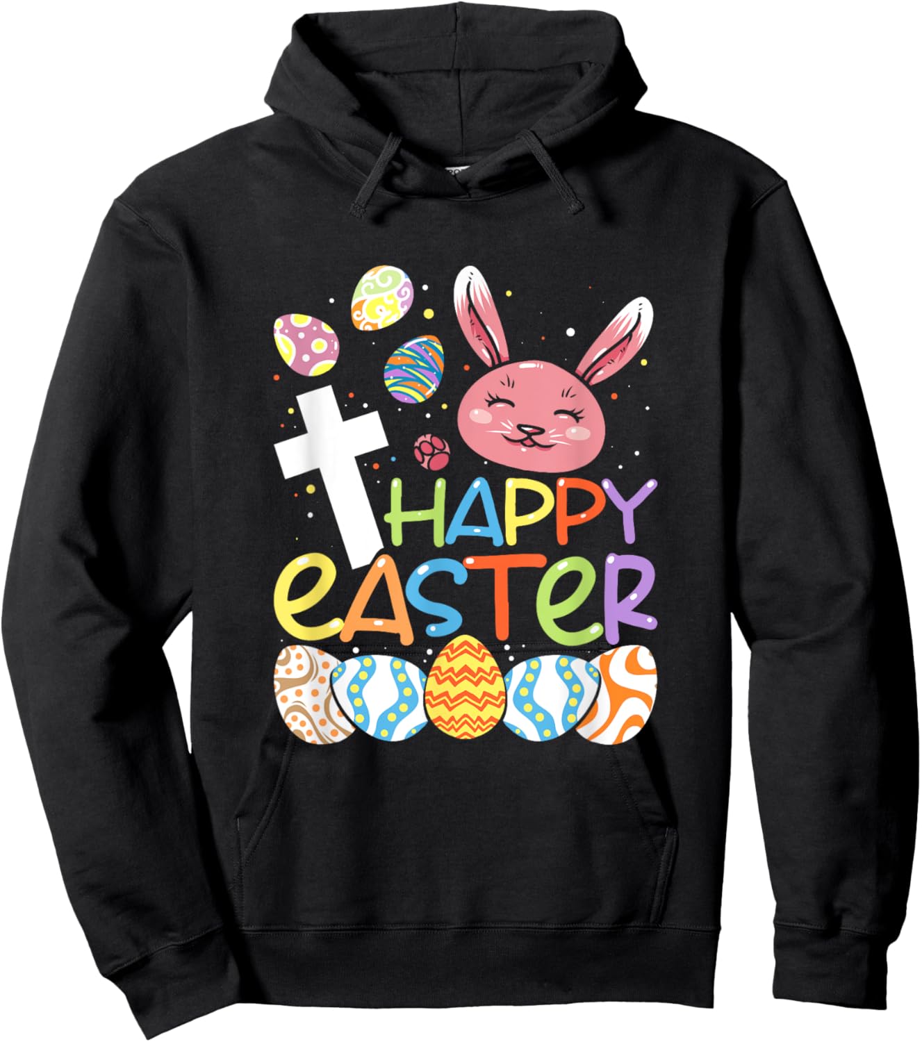 Religious Happy Easter Bunny Rabbit Eggs Jesus Cross Kids Hoodie - Hoodie | Black