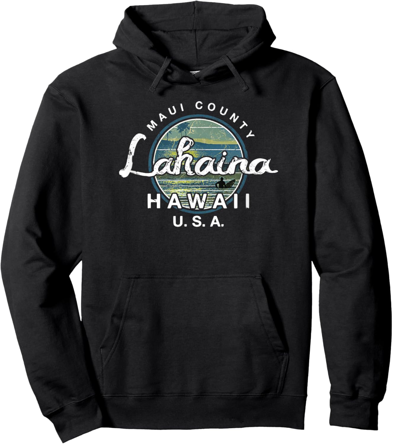 Lahaina Maui Hawaii Surfing Retro Hoodie - Hoodie | Black