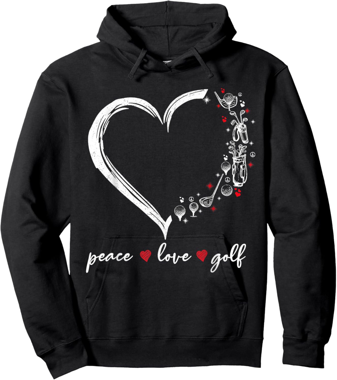 Heart Peace Love Golf Player Sport Lovers Outfit Hoodie - Hoodie | Black