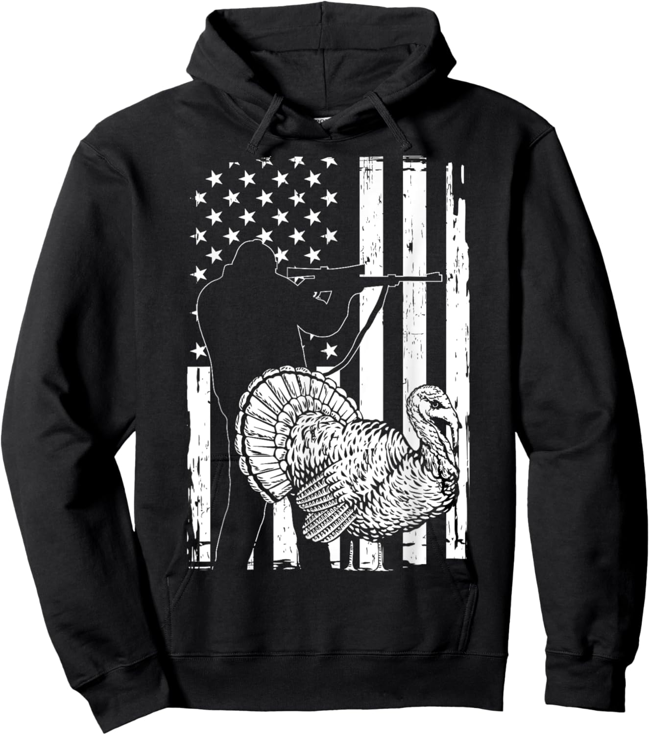 Turkey Hunting American Flag USA Turkey Hunter Women Men Hoodie - Hoodie | Black