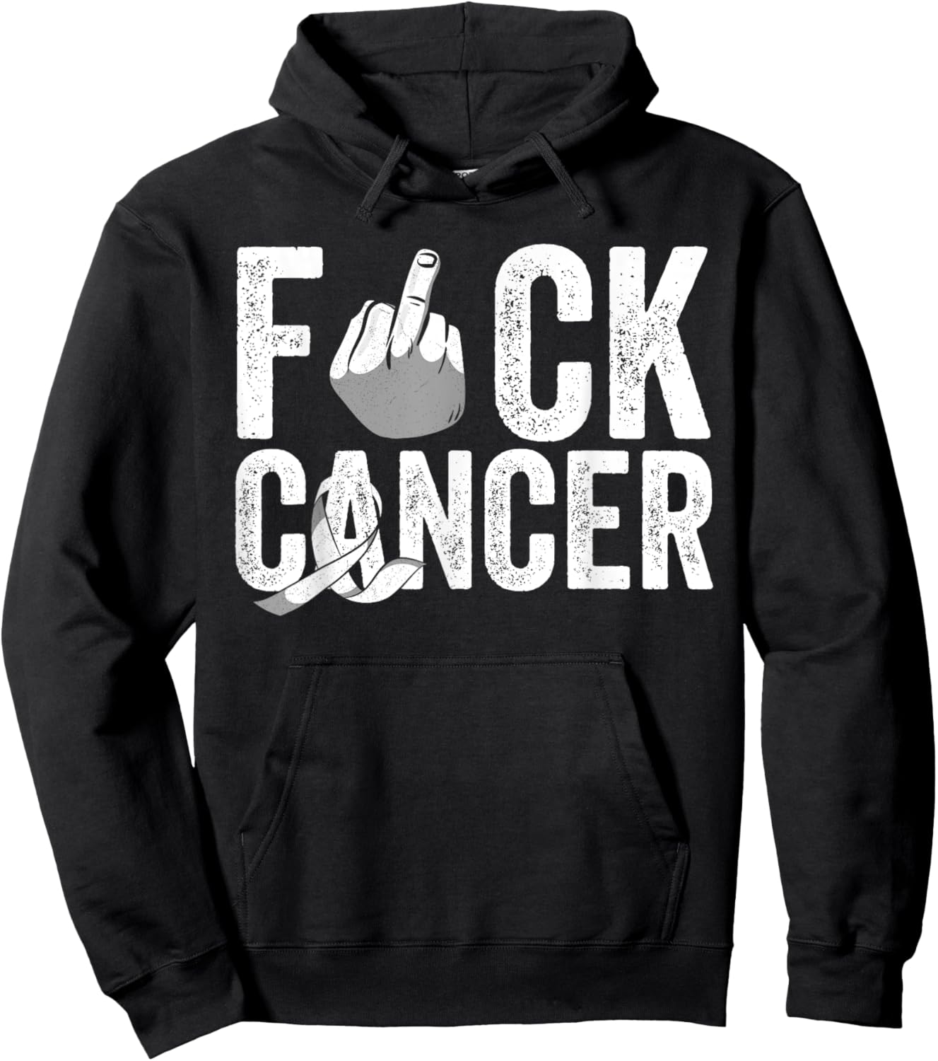 Fuck Lungs Cancer Apparel White Pearl Ribbon Support Fighter Hoodie - Hoodie | Black
