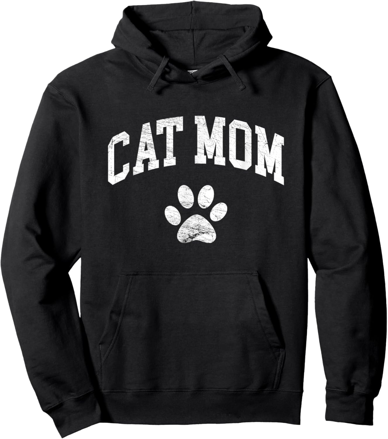 Cat Mom Vintage Distressed Design - Funny Cat Paw - Classic Hoodie - Hoodie | Black