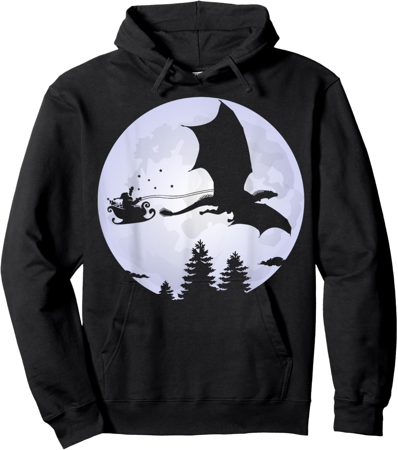 Santa Dragon Sleigh, Christmas Santa Dragon Full Moon Men's Hoodie - Hoodie | Black