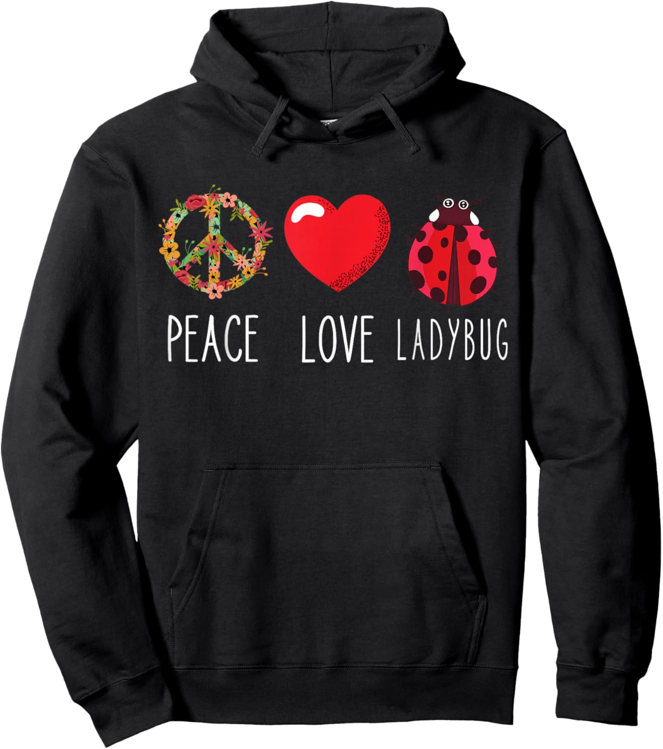 Ladybug Flower Heart Love Peace Ladybug Ladybug Lover Hoodie - Hoodie | Black