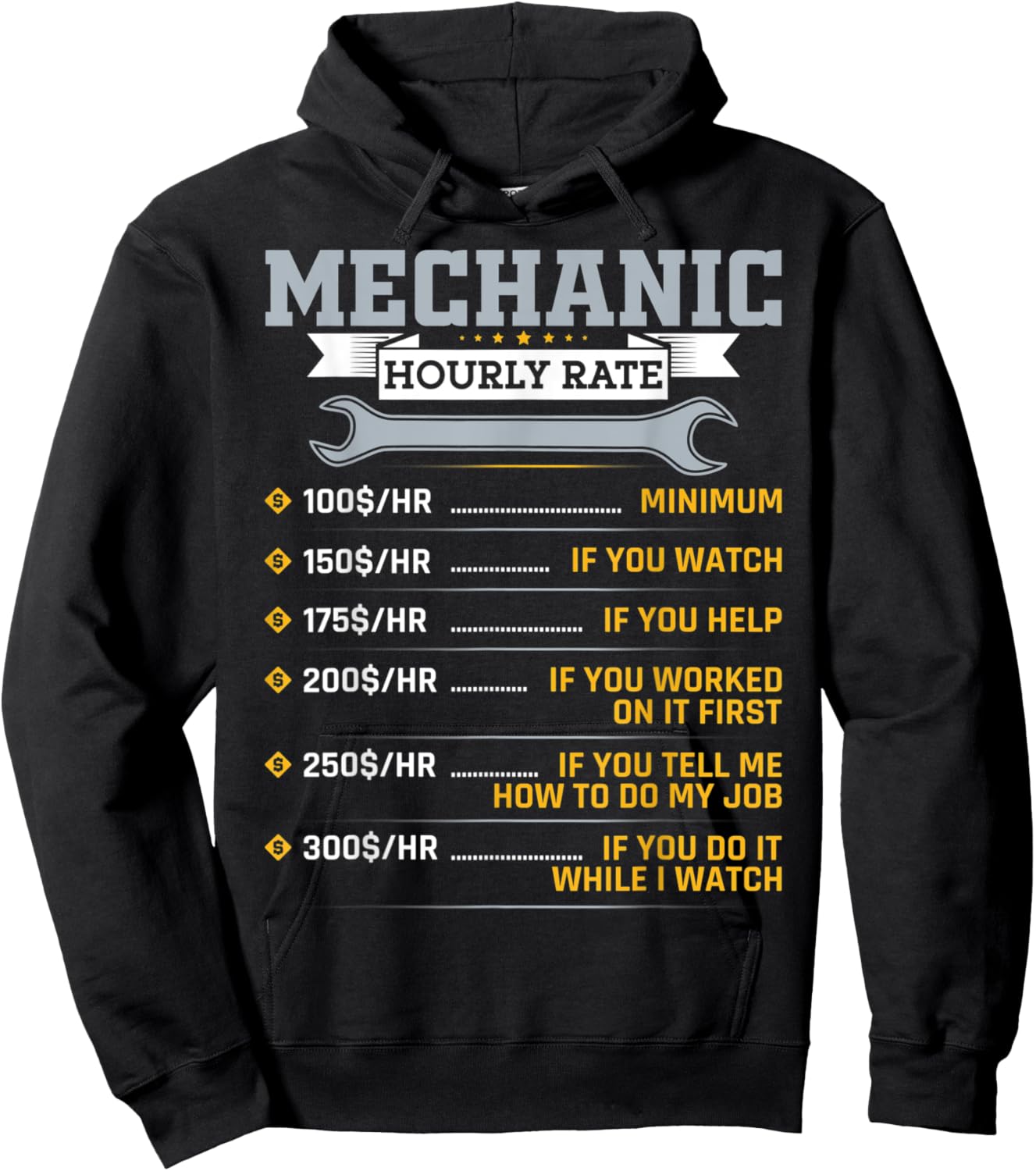Funny Mechanic Hourly Rate Car Mechanic Car Guy Hoodie - Hoodie | Black