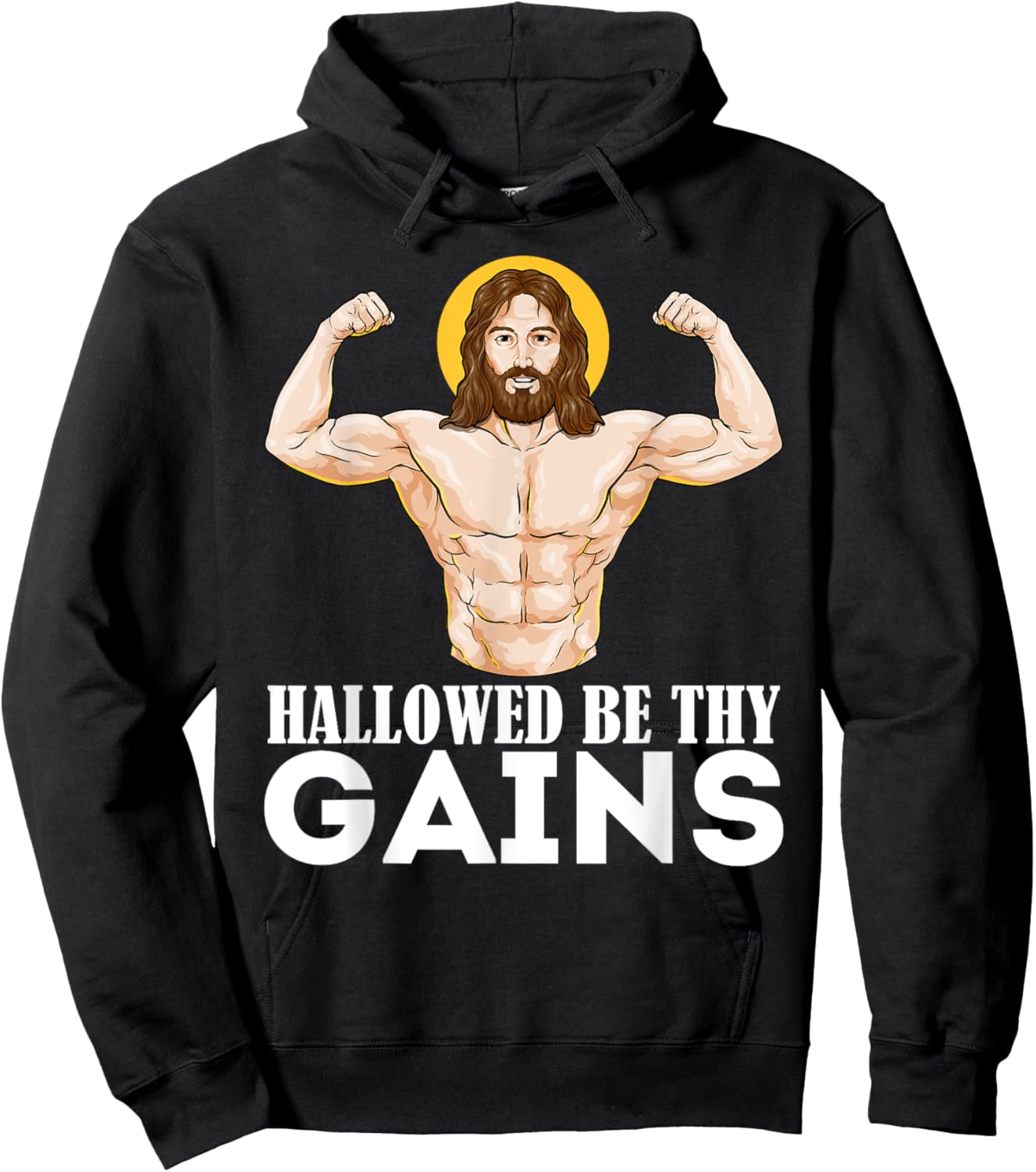 Hallowed Be Your Gain Funny Muscle Jesus Weightlifting Hoodie - Hoodie | Black