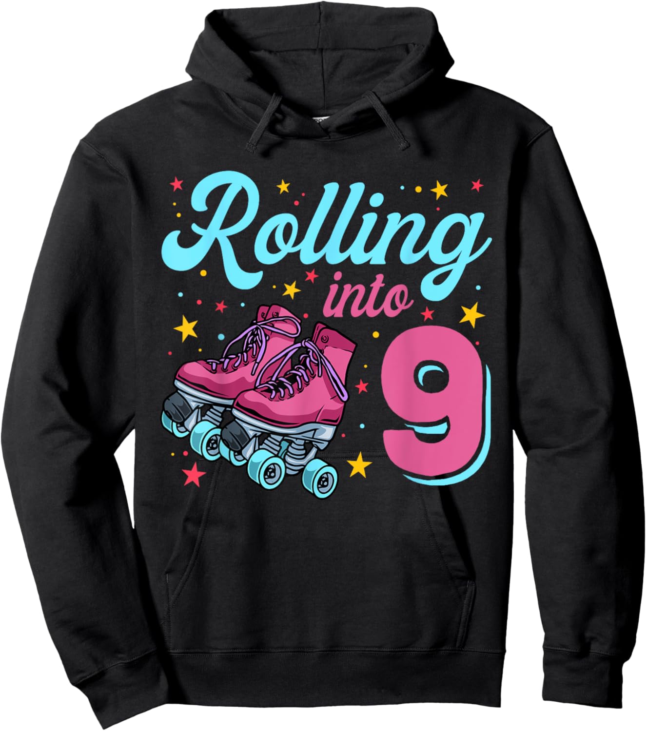 9th Birthday Shirt For Girls, Roller Skates Rolling Into 9 Hoodie - Hoodie | Black