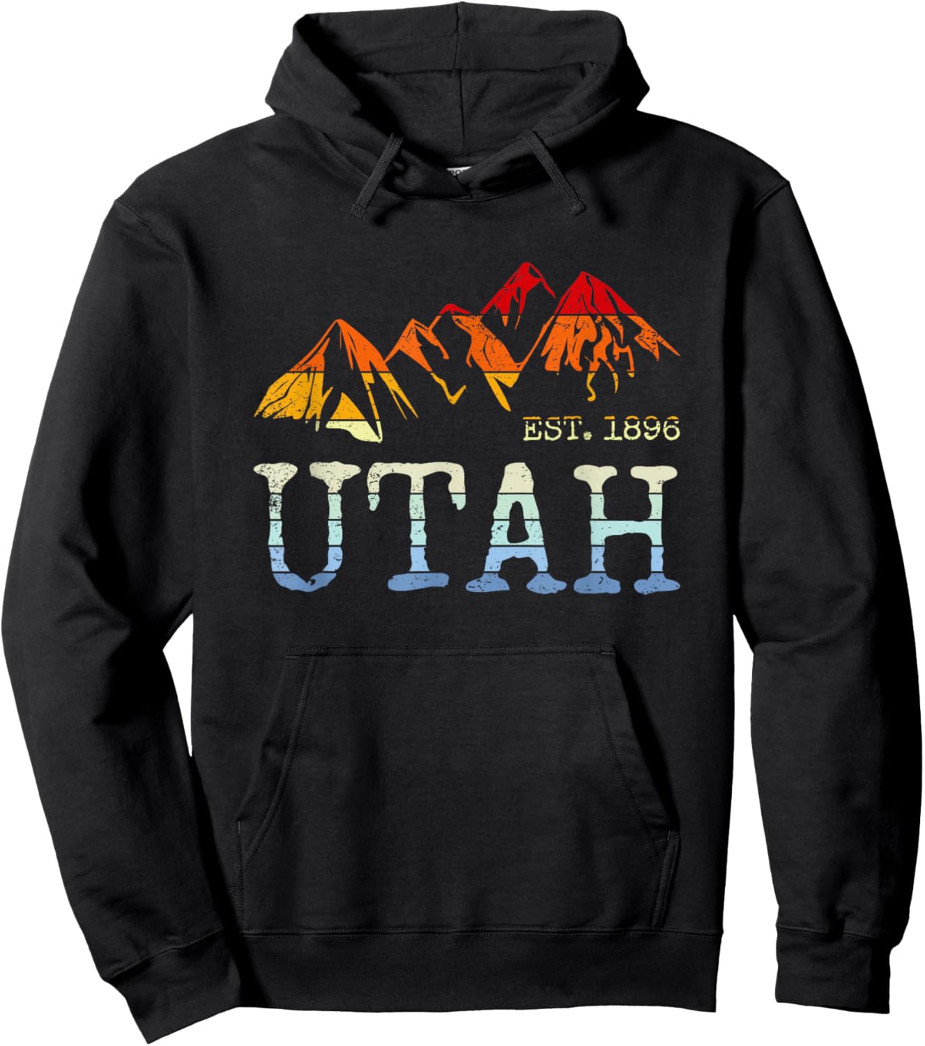 Utah Retro Sunset Vintage Mountain Home Est 1896 Cool Hiking Hoodie - Hoodie | Black
