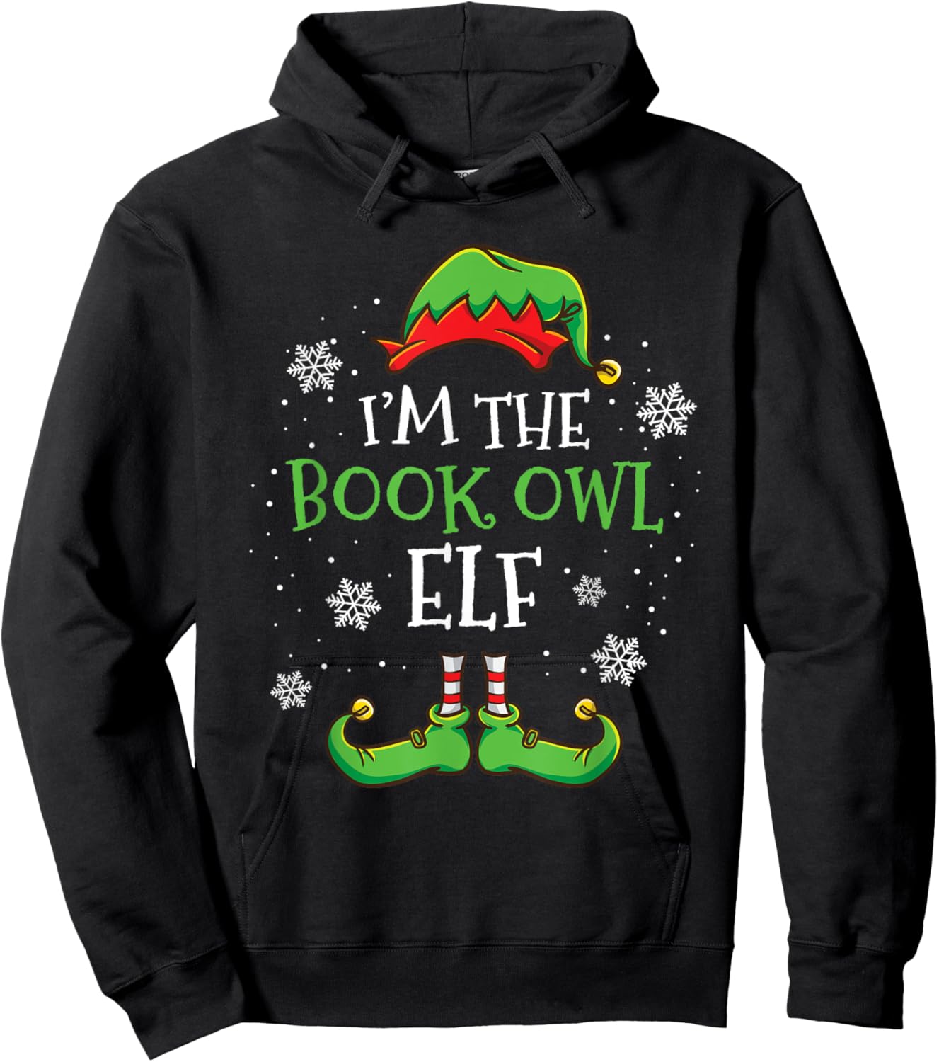 Im The Book Owl Elf Christmas Librarian Hoodie - Hoodie | Black