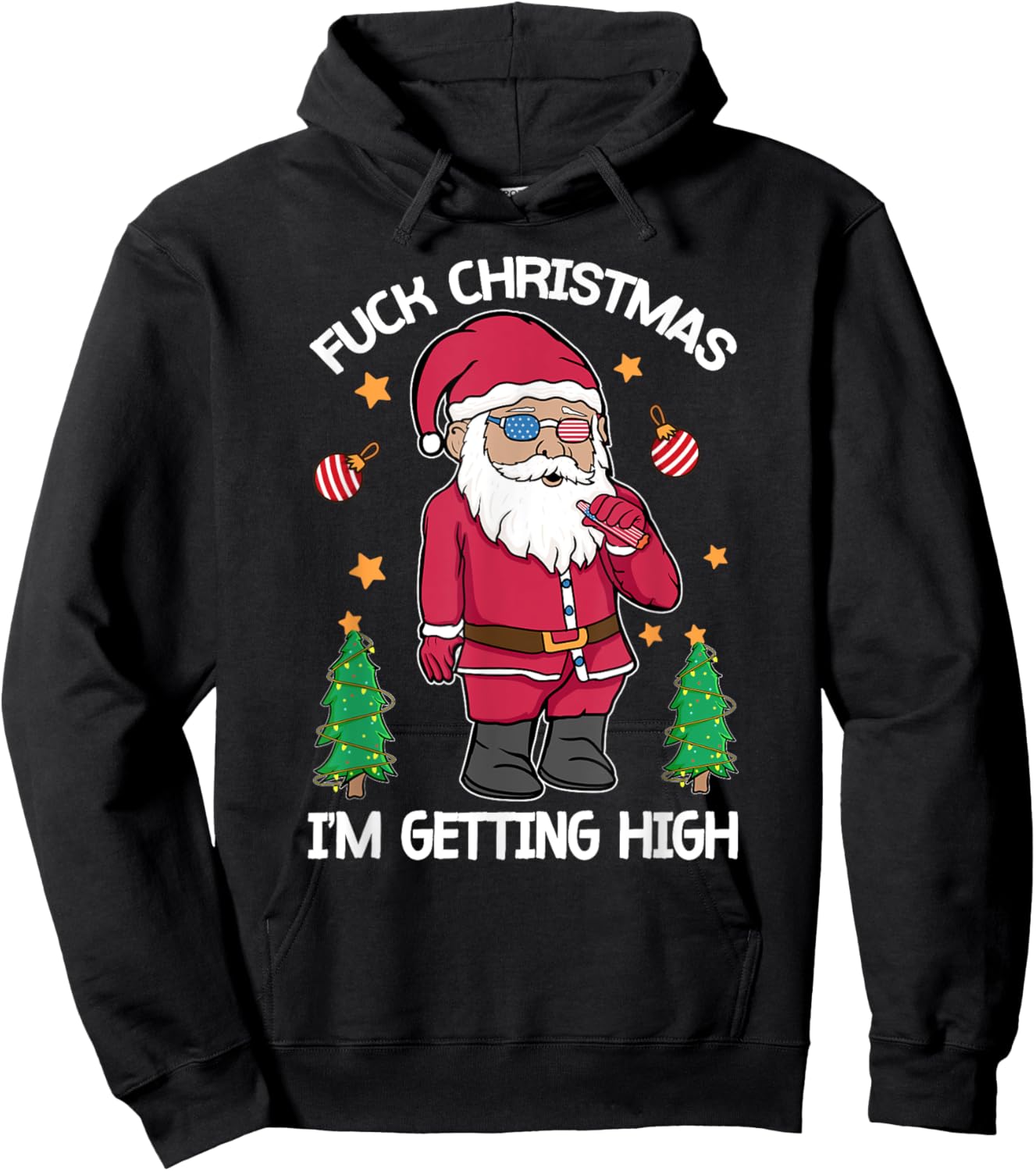 Fuck Christmas Weed Smoking American Gnome Sarcastic Xmas Hoodie - Hoodie | Black