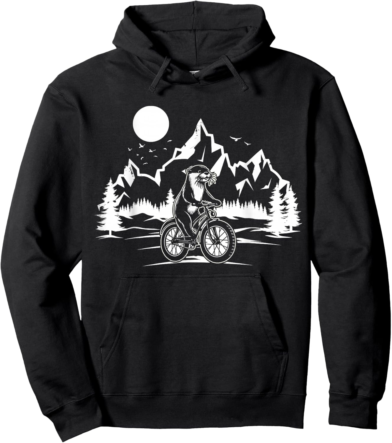 Otter Riding Bicycle Vintage Mountain Biking Otter Biker Hoodie - Hoodie | Black