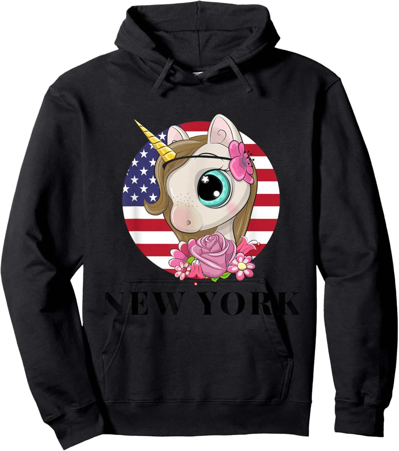 Cool Illustration New York USA Unicorn Rainbow Squad Graphic Hoodie - Hoodie | Black