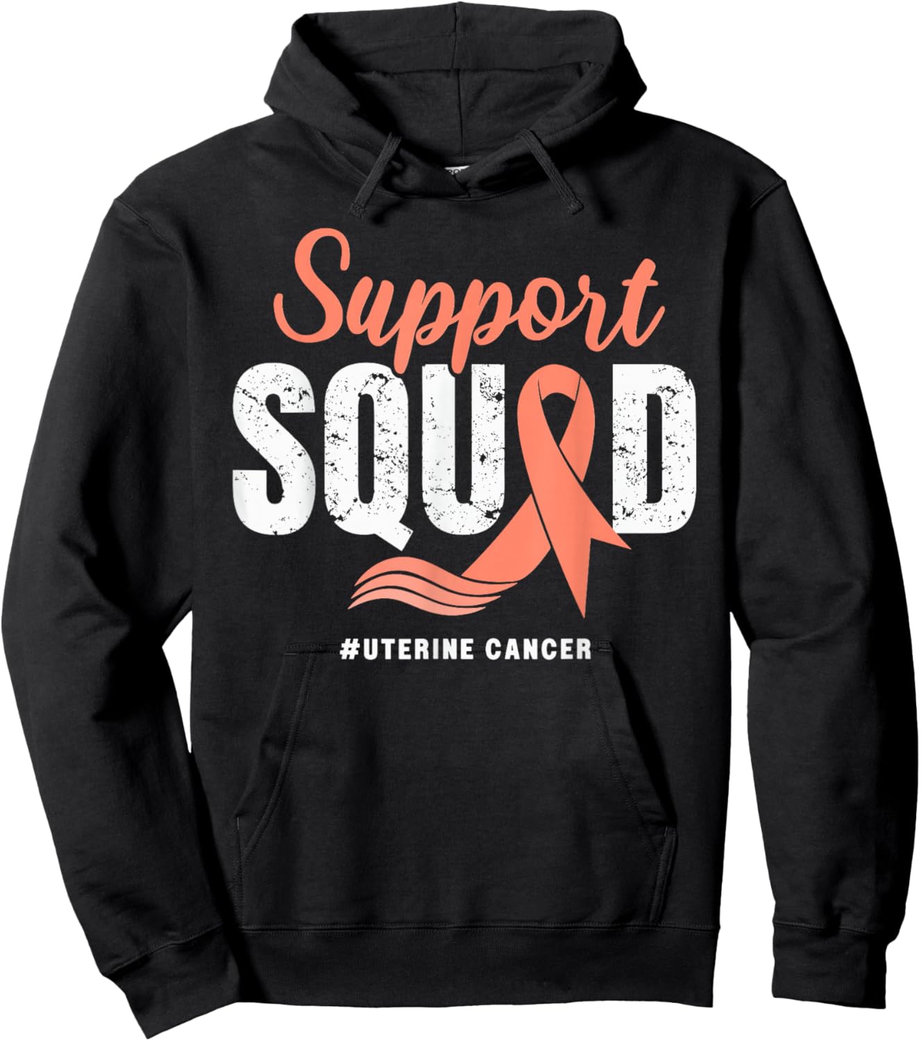 Uterine Cancer Support Squad Wear Peach Ribbon Awareness Hoodie - Hoodie | Black