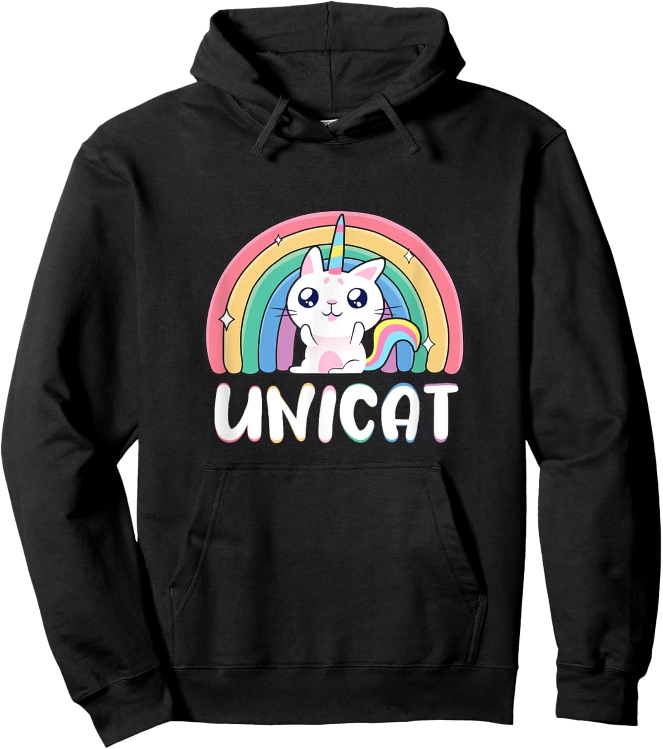 Unicat Kawaii Cat Unicorn, Rainbow Unicorn Cat Hoodie - Hoodie | Black