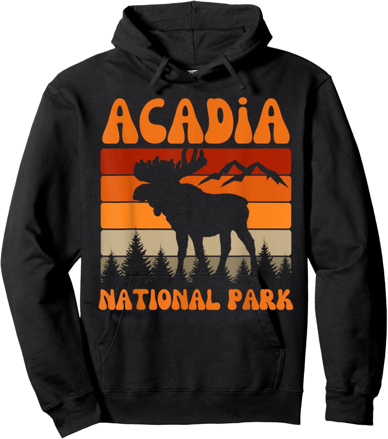 Acadia National Park Maine Moose Hike Outdoors Retro Hoodie - Hoodie | Black