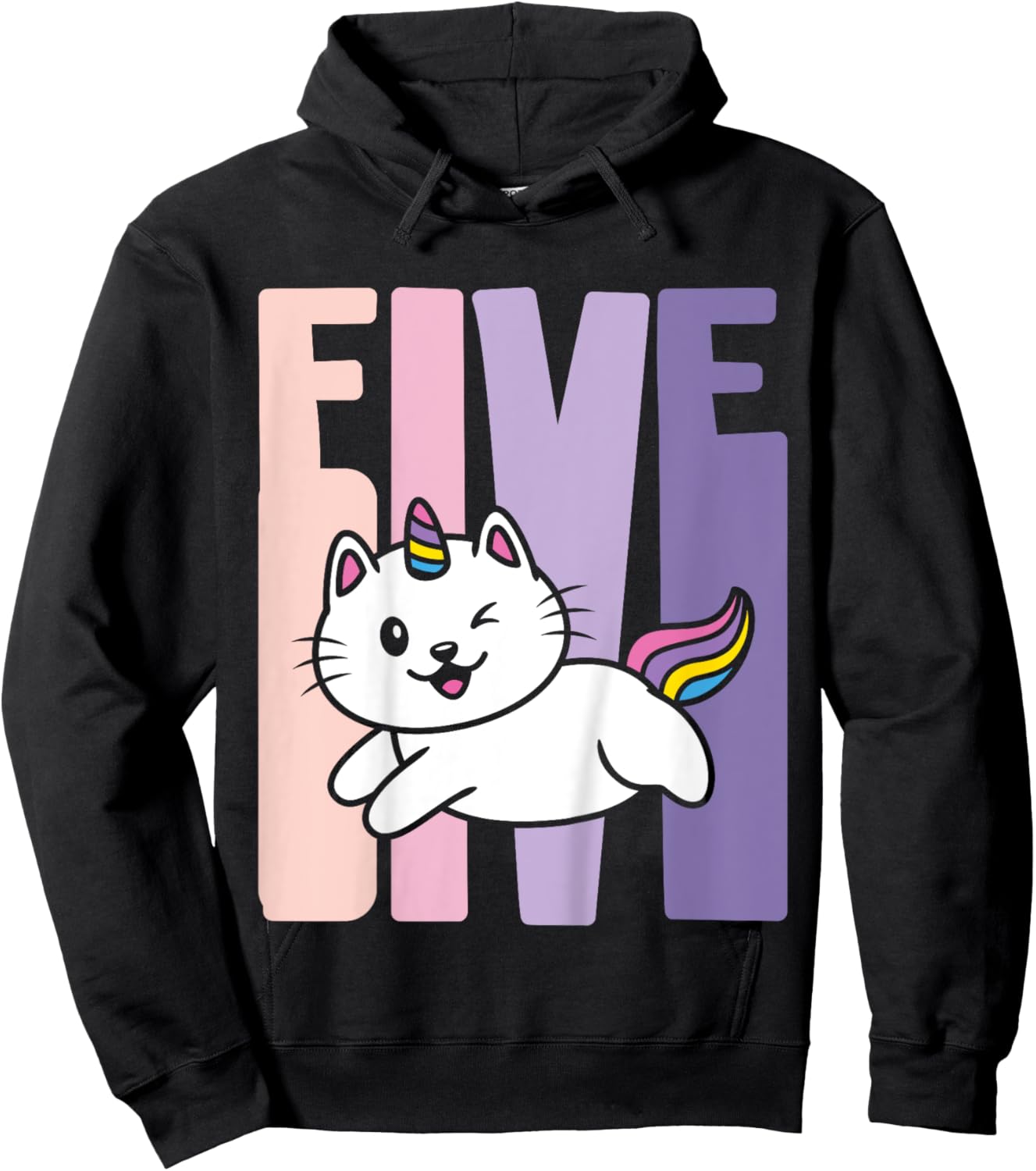 5 Year Old Cute Caticorn Cat Unicorn Birthday Girl B-day Hoodie - Hoodie | Black