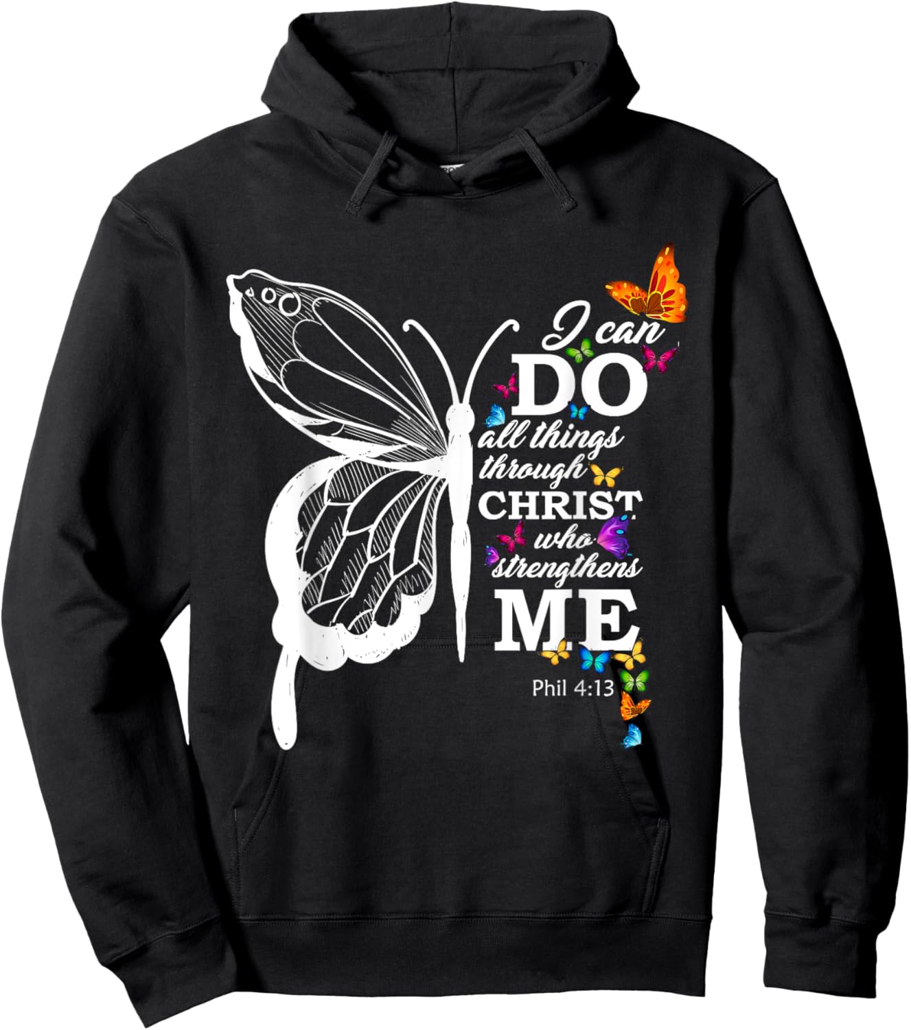 I Can All Through Christ Butterfly Art Religious Hoodie - Hoodie | Black