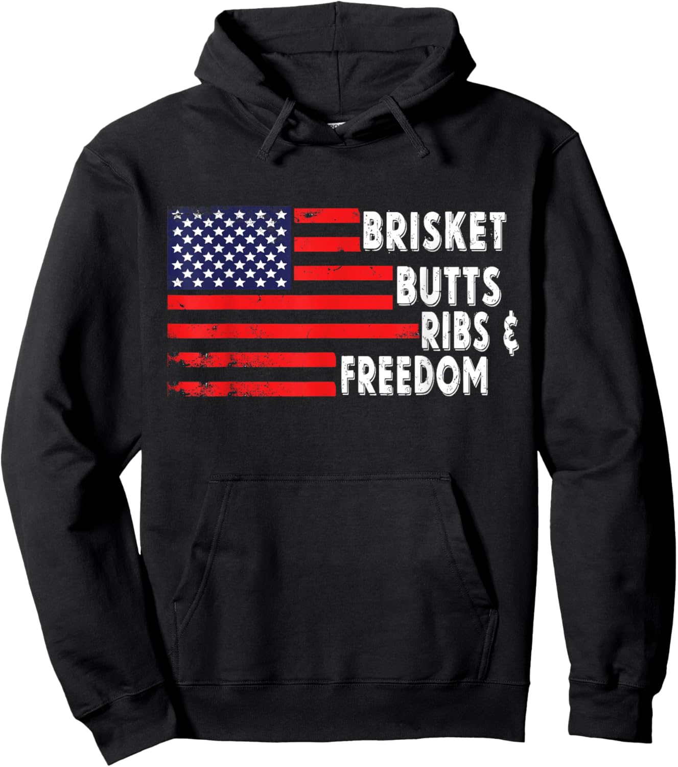 Brisket Butts Ribs and Freedom BBQ American flag Hoodie - Hoodie | Black