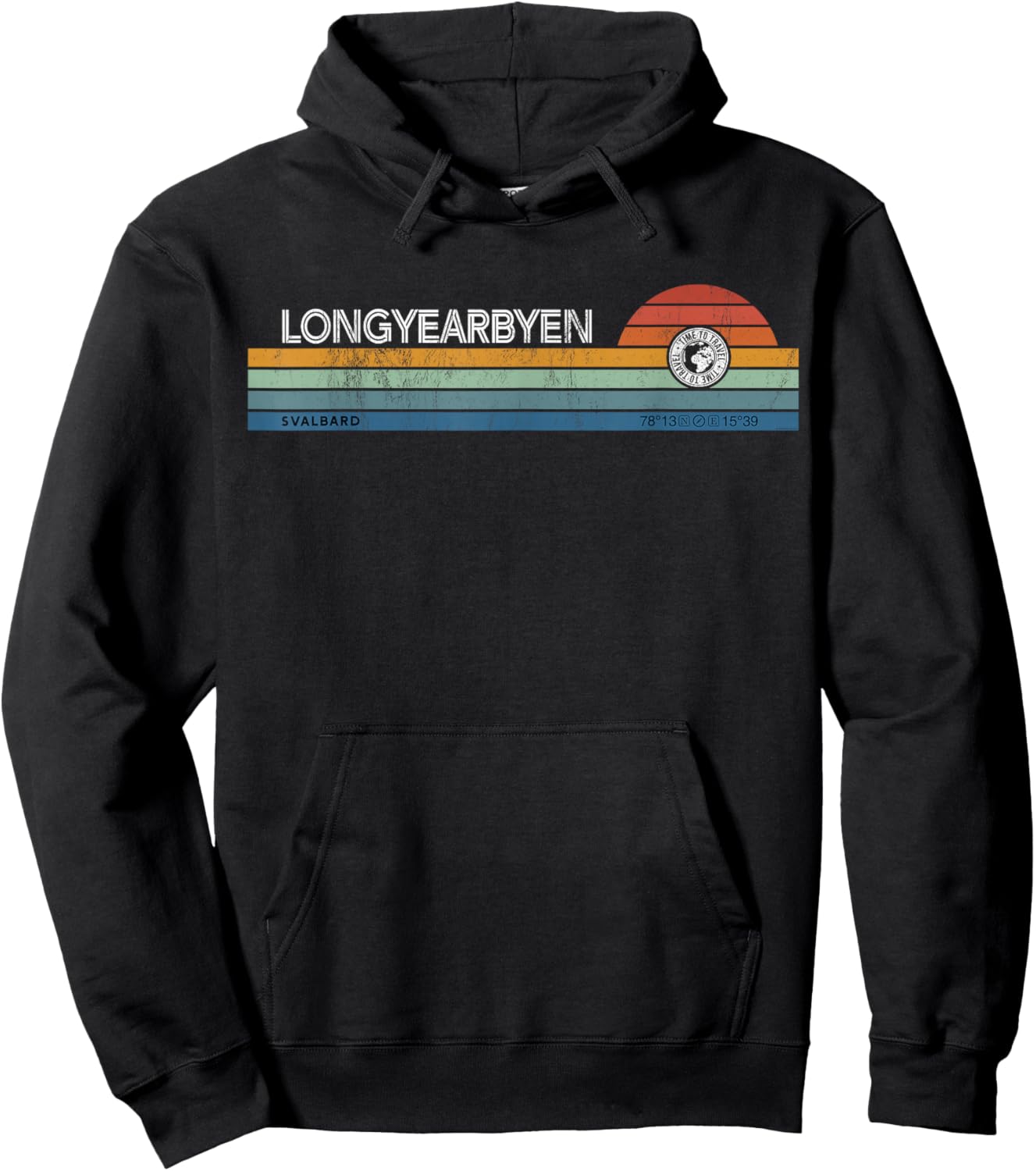 Longyearbyen Svalbard Norway Retro Sunset Rainbow Synth Idea Hoodie - Hoodie | Black