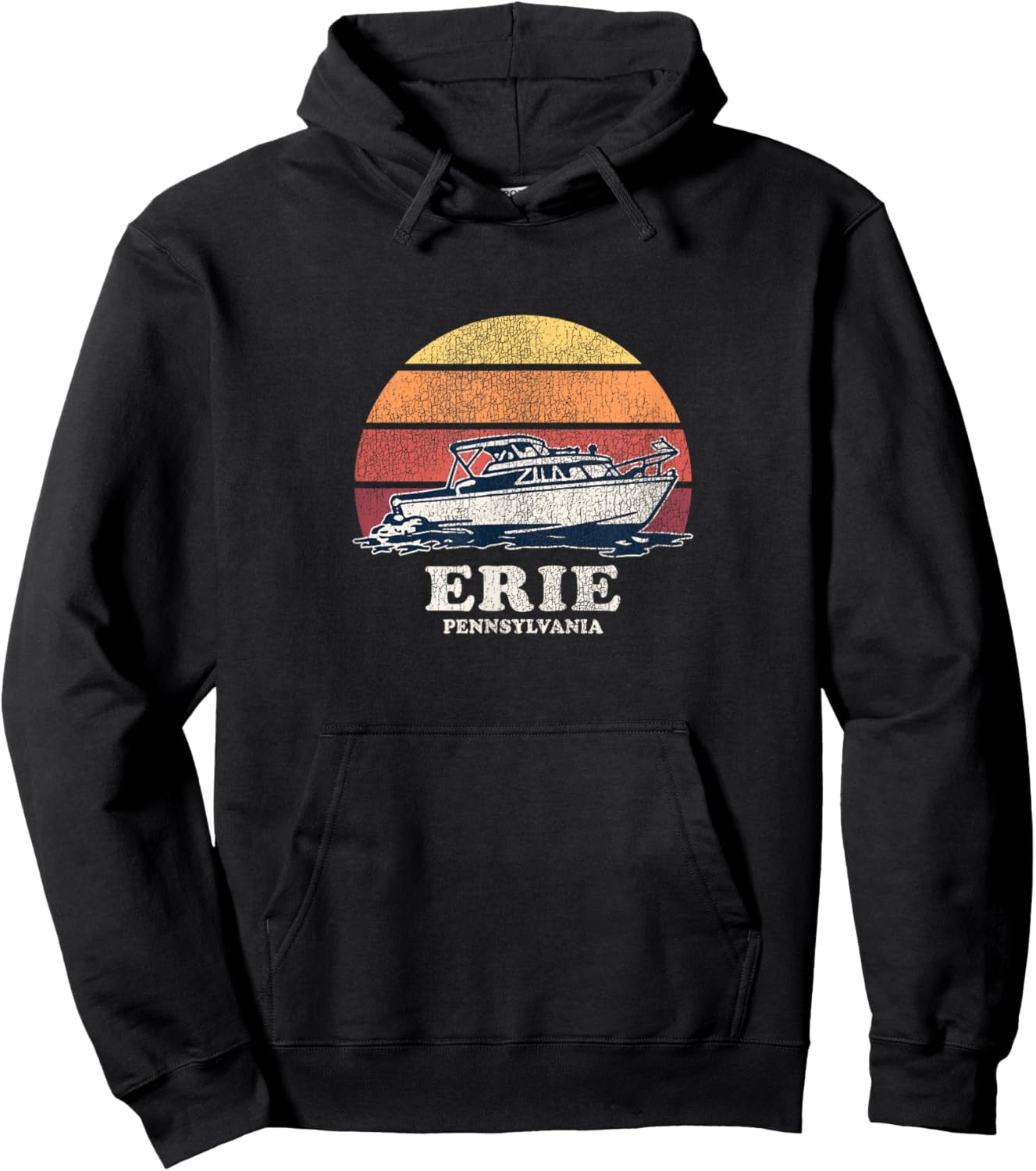 Erie PA Vintage Boating 70s Retro Boat Design Hoodie - Hoodie | Black