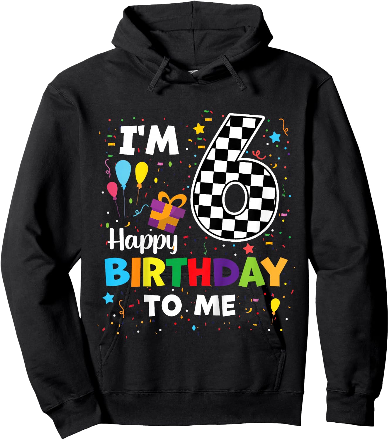 Kids Happy 6th Birthday Racing Car Theme 6 Years Old Boy Racecar Hoodie - Hoodie | Black
