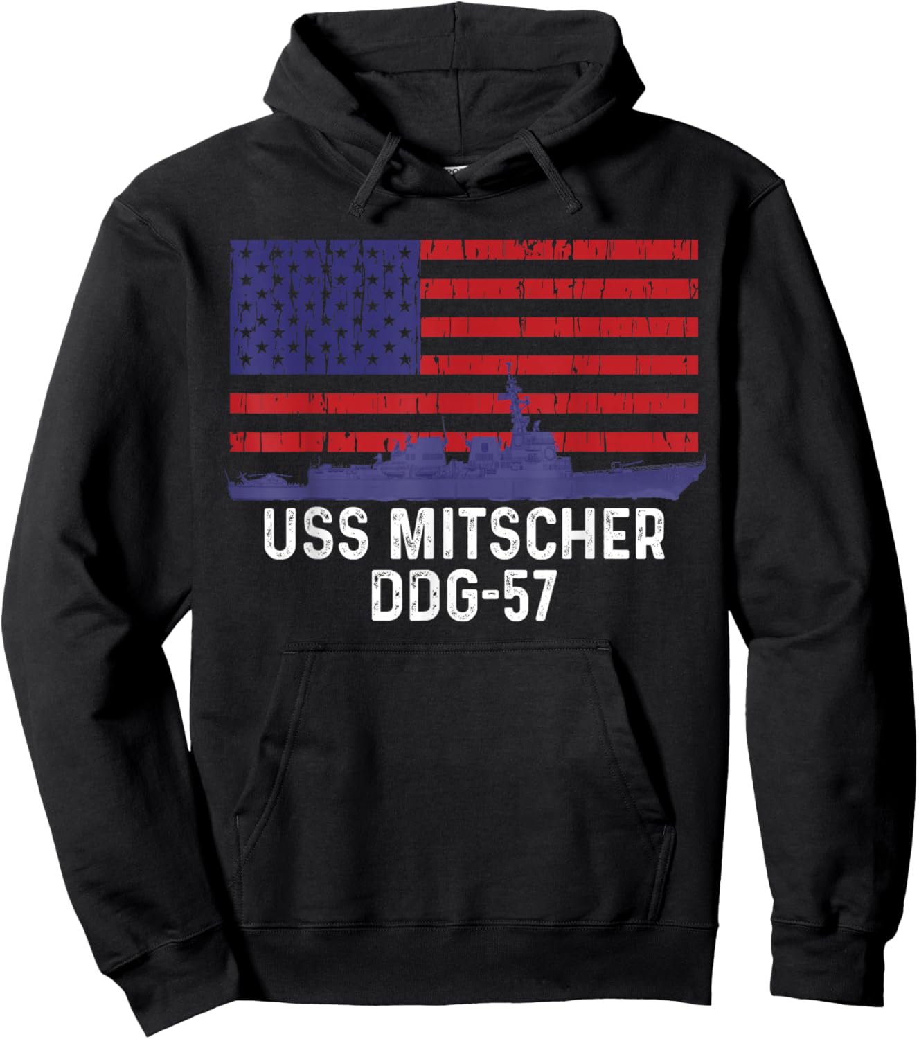 American Flag USS Mitscher DDG-57 Destroyer Hoodie - Hoodie | Black