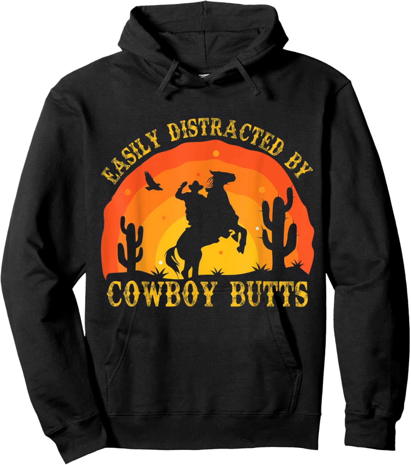 Easily Distracted By Cowboy Butts Retro Sexy Cowboys Western Hoodie - Hoodie | Black