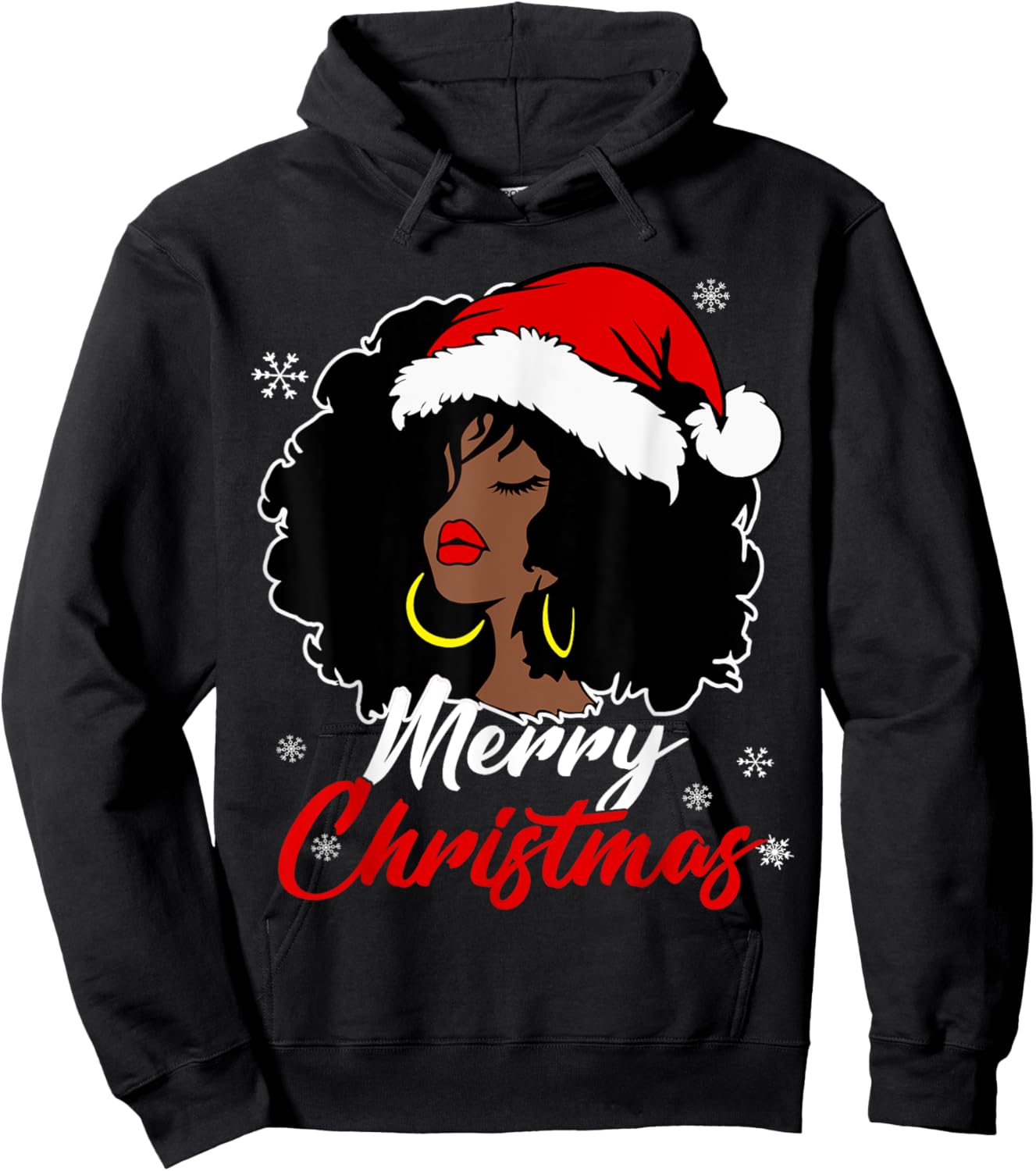 Queen Santa African American Merry Christmas Melanin Hoodie - Hoodie | Black