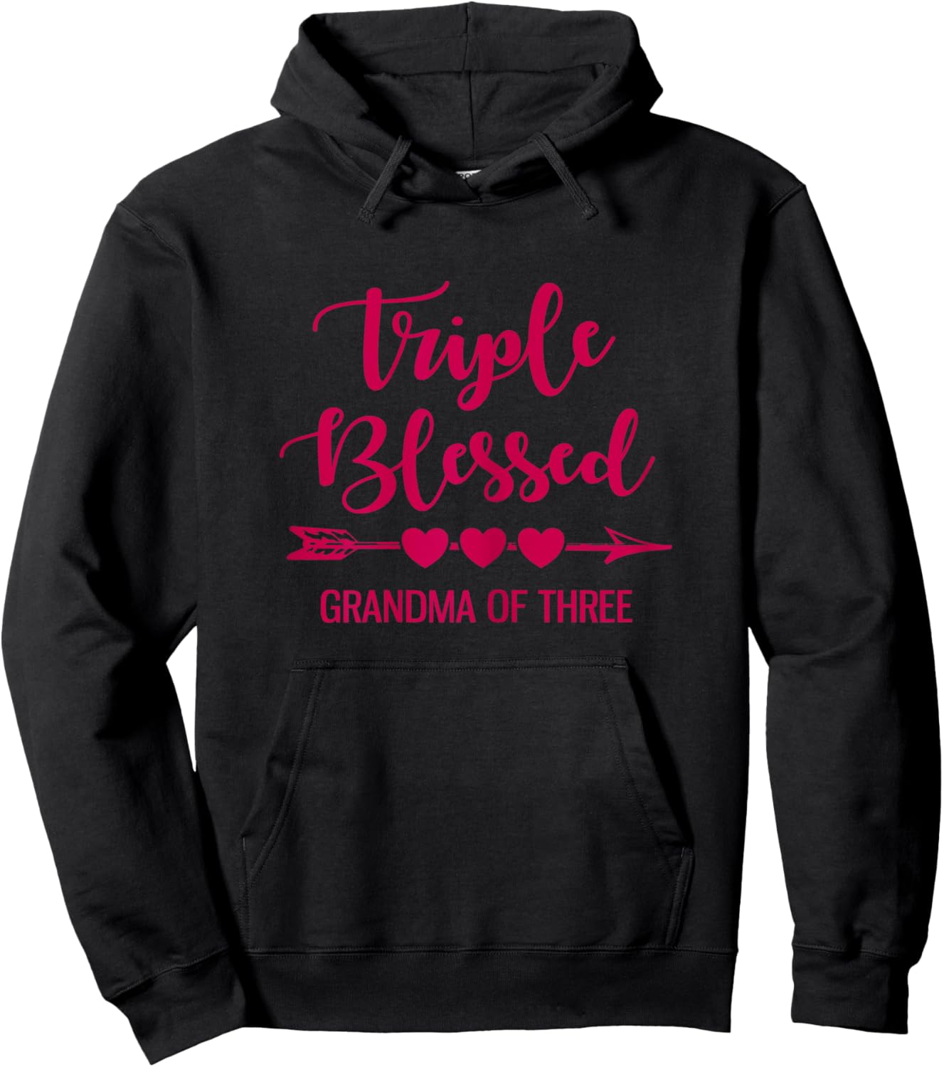 Triple Blessed Grandma Of Three Grandkids Grandmother Hoodie - Hoodie | Black