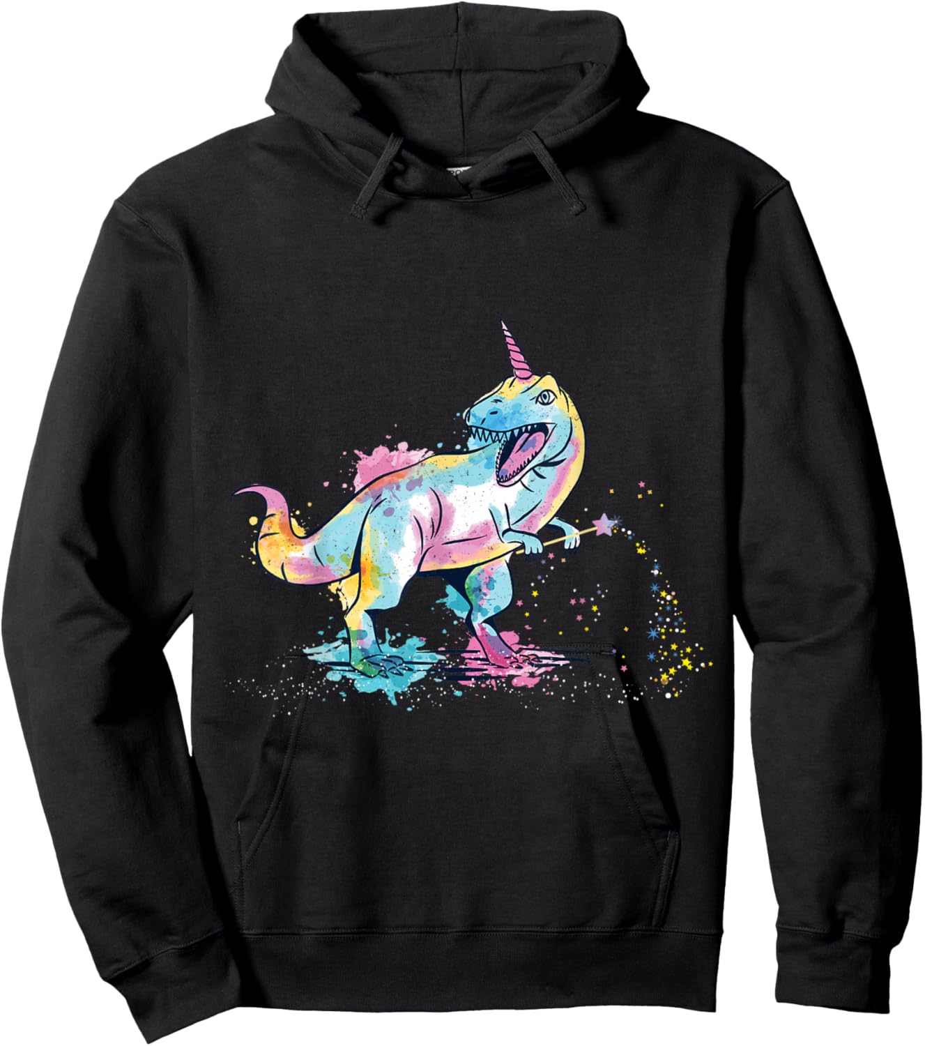 Tyrannosaurus with unicorn horn with magic wand Hoodie - Hoodie | Black