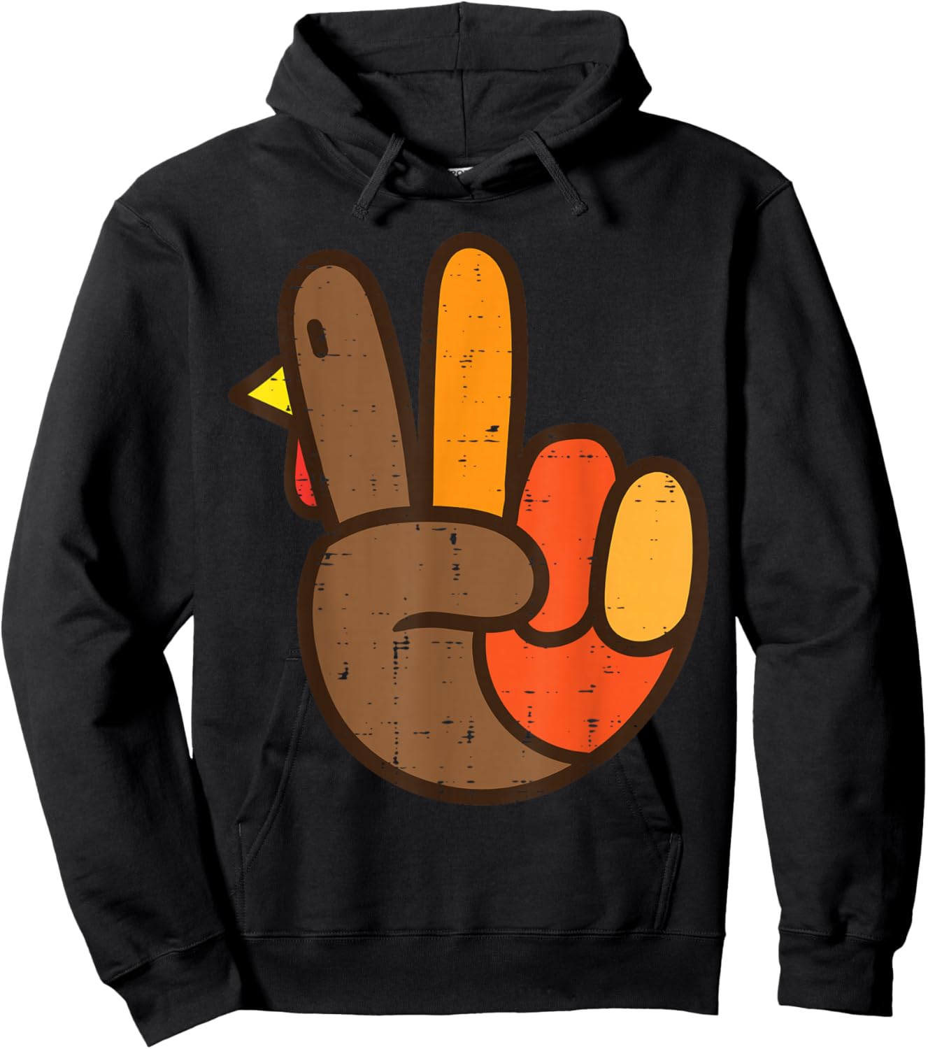 Peace Sign Turkey Hand Cool Thanksgiving Hippie Men Women Hoodie - Hoodie | Black