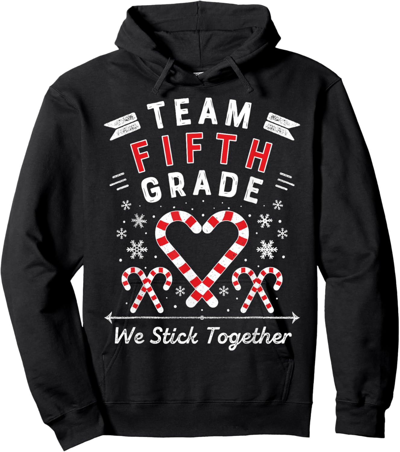 Team Fifth Grade Christmas Candy Cane Heart Xmas 5th Teacher Women Kids Hoodie - Hoodie | Black