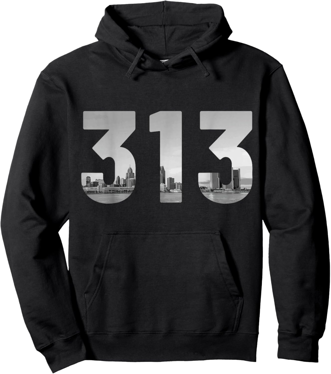 Detroit 313 Area Code Michigan Skyline Vintage Hoodie - Hoodie | Black