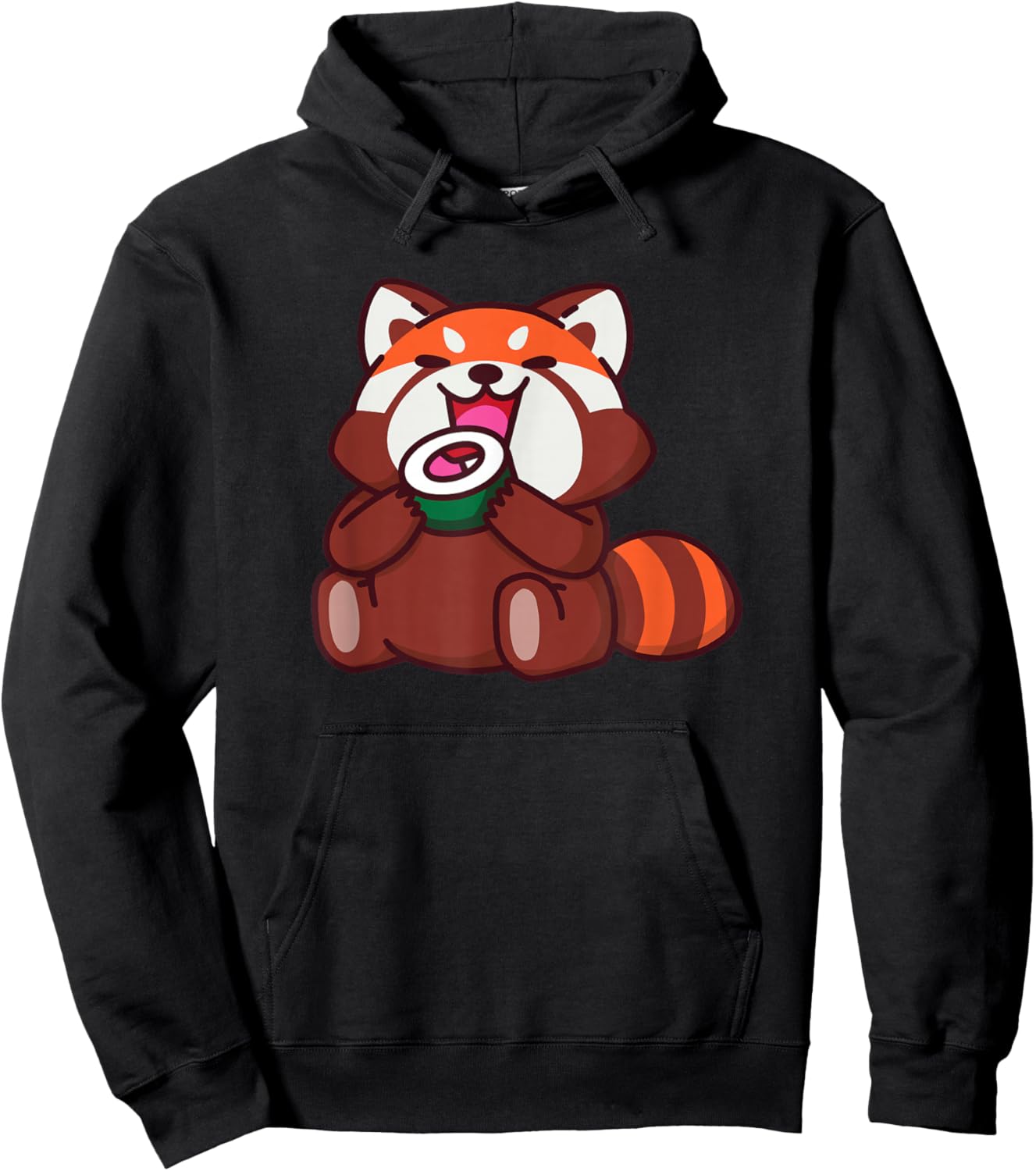 Red Panda Eating Sushi Animals Cartoon Food Hoodie - Hoodie | Black