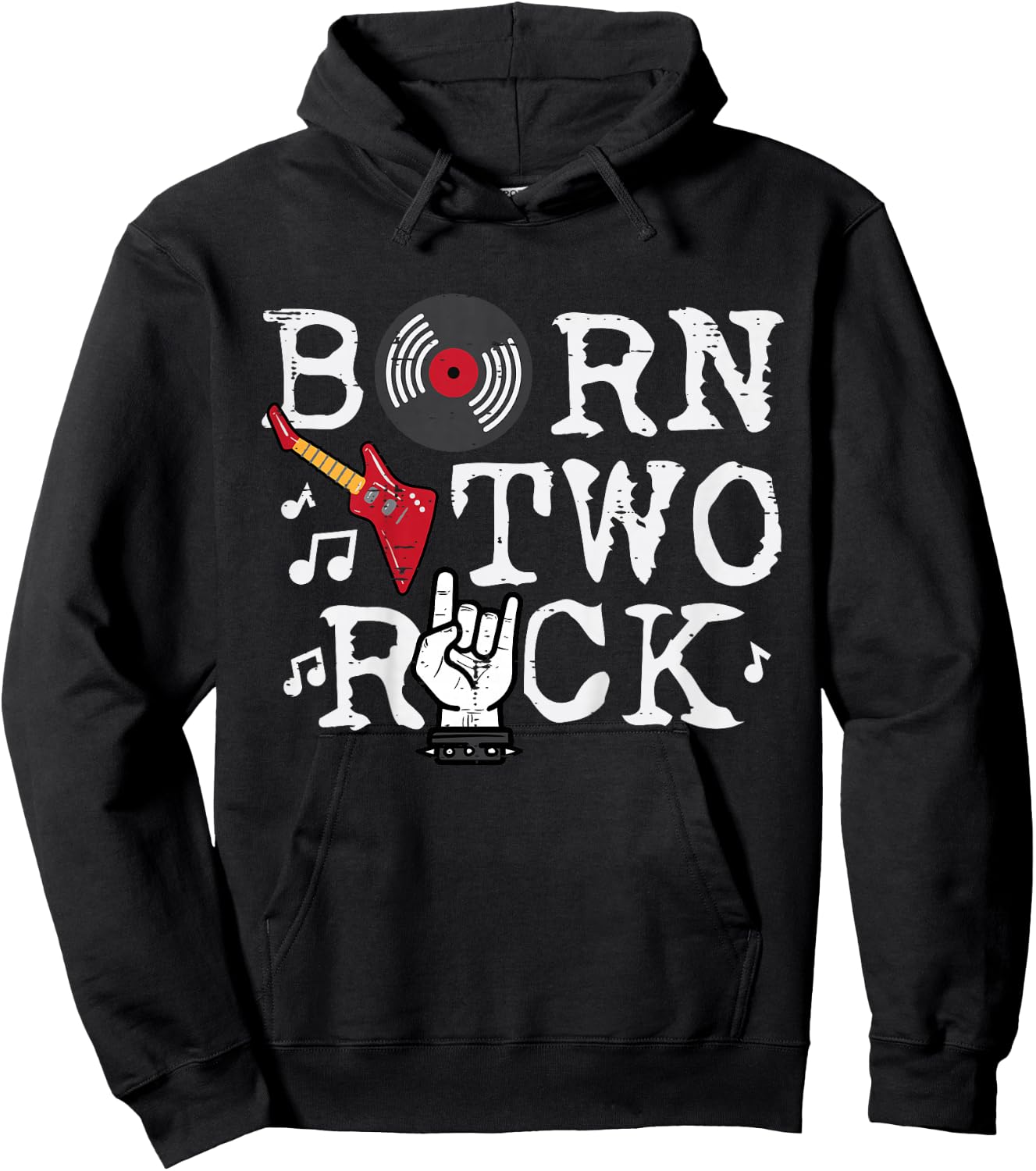 Kids 2nd Birthday Guitar Born Two 2 Rock Rocker Bday Boys Kids Hoodie - Hoodie | Black