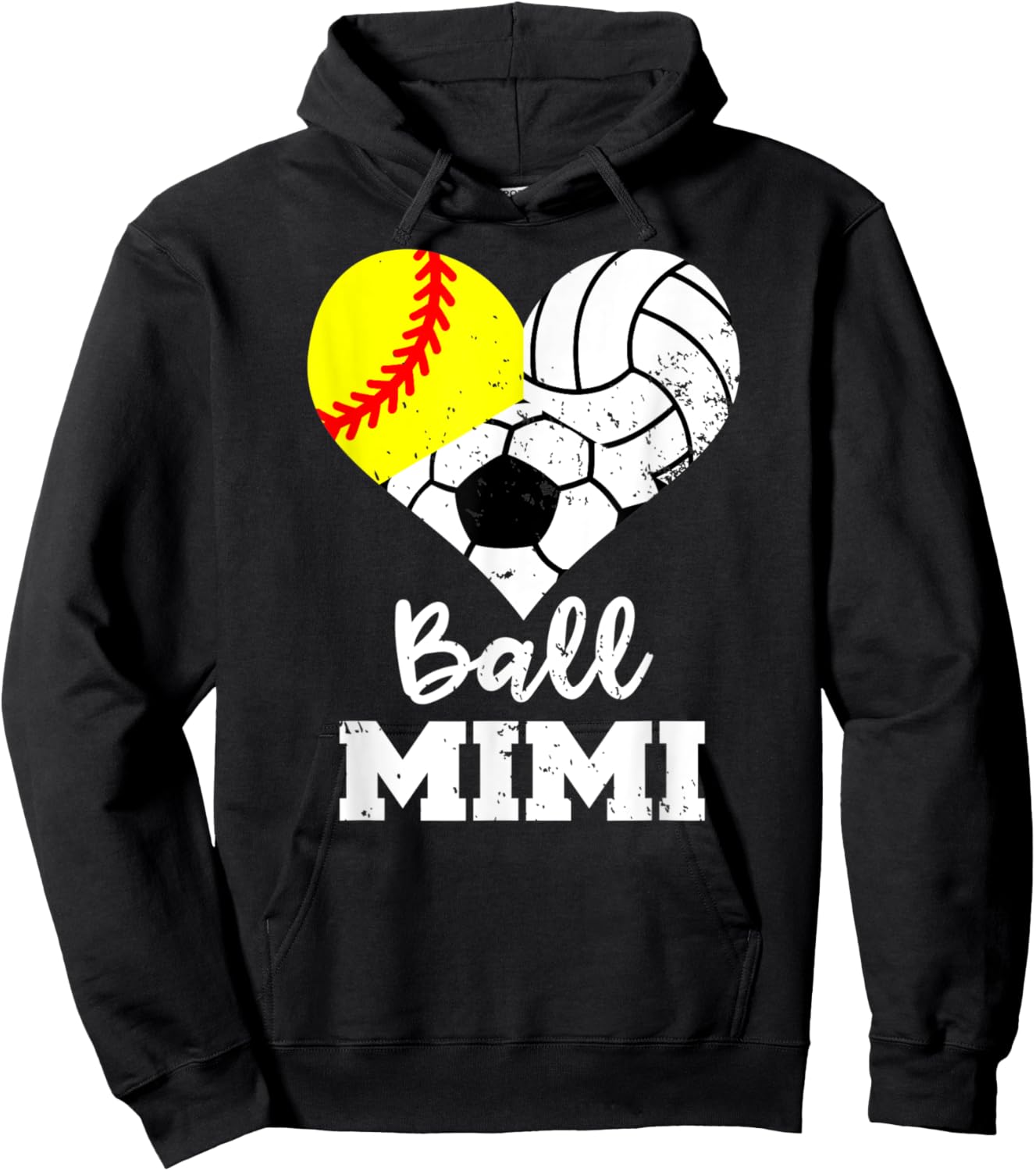 Ball Mimi Heart Funny Softball Volleyball Soccer Mimi Hoodie - Hoodie | Black