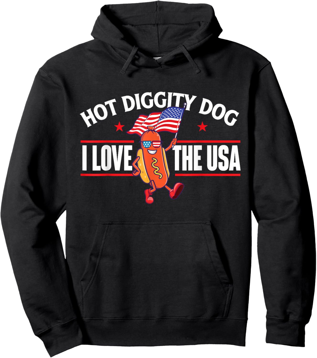 Hot Diggity Dog - USA American Flag 4th of July Fourth Small Hoodie - Hoodie | Black