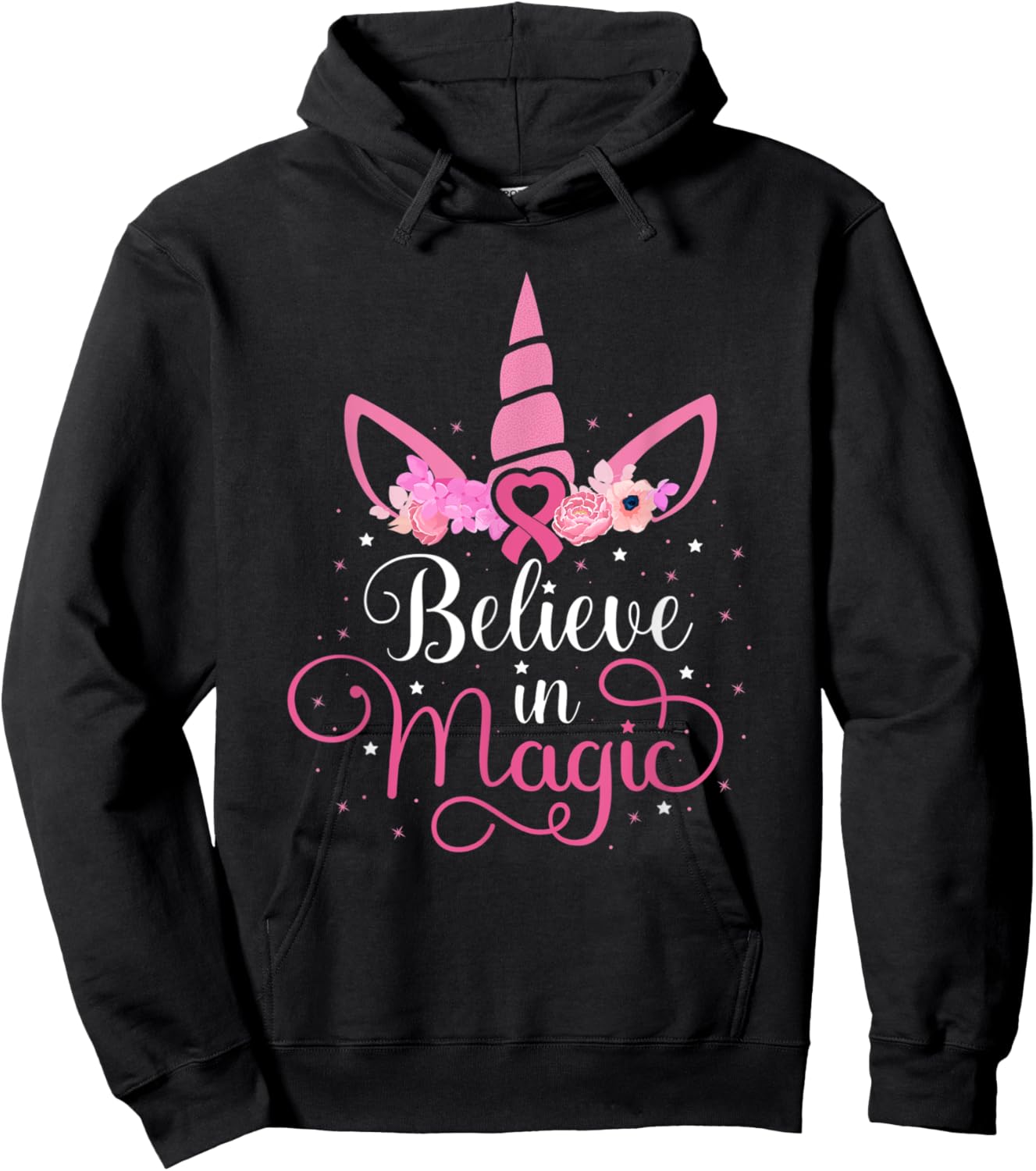 Breast Cancer Unicorn Magic Pink Ribbon Awareness Fighter Hoodie - Hoodie | Black