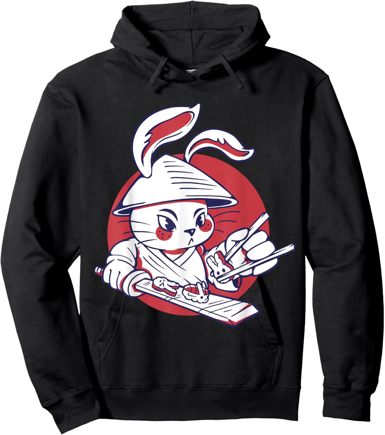 Kawaii Samurai Rabbit Chef Making Cute Bunny Sushi Food Hoodie - Hoodie | Black