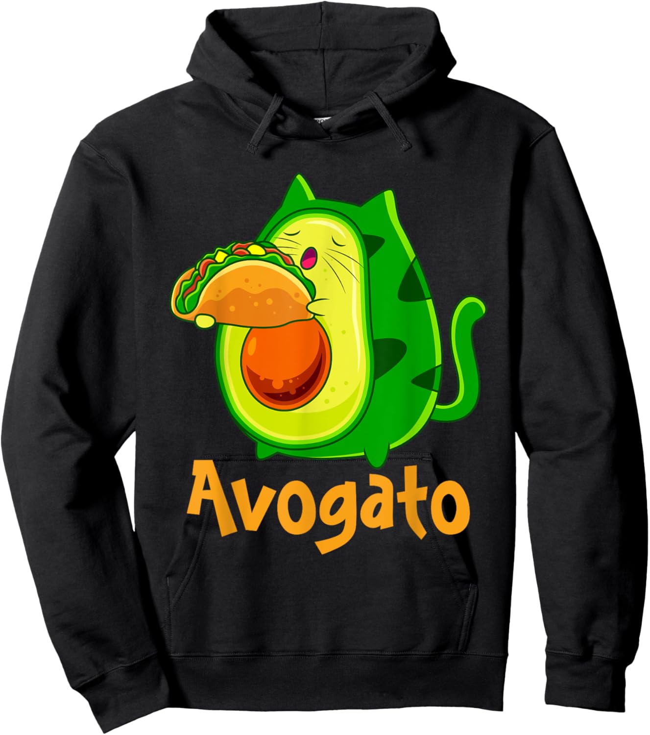 Avogato Avocato Cats Avocado with Taco Vegan Kitten Hoodie - Hoodie | Black