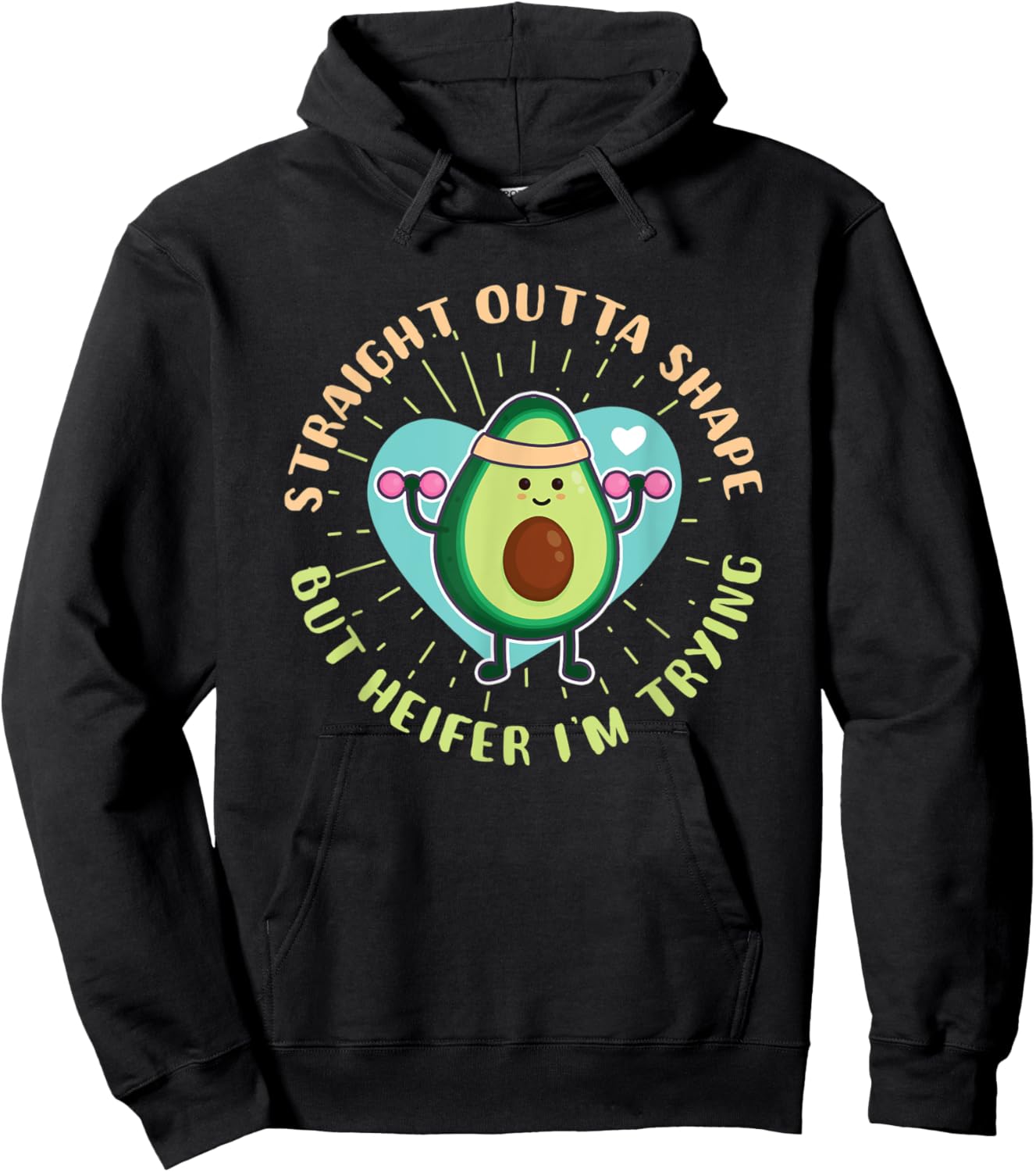 Straight Outta Shape But Heifer I'm Trying Workout Funny Gym Hoodie - Hoodie | Black