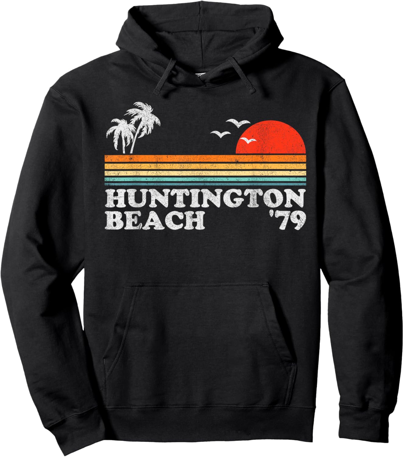 Vintage Huntington Beach California Retro Surfing 70's Gift Hoodie - Hoodie | Black