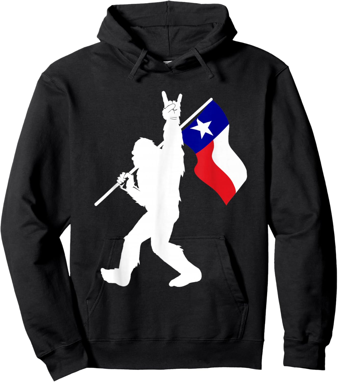 State of Texas Flag Bigfoot Rock On for Sasquatch Hunter Hoodie - Hoodie | Black