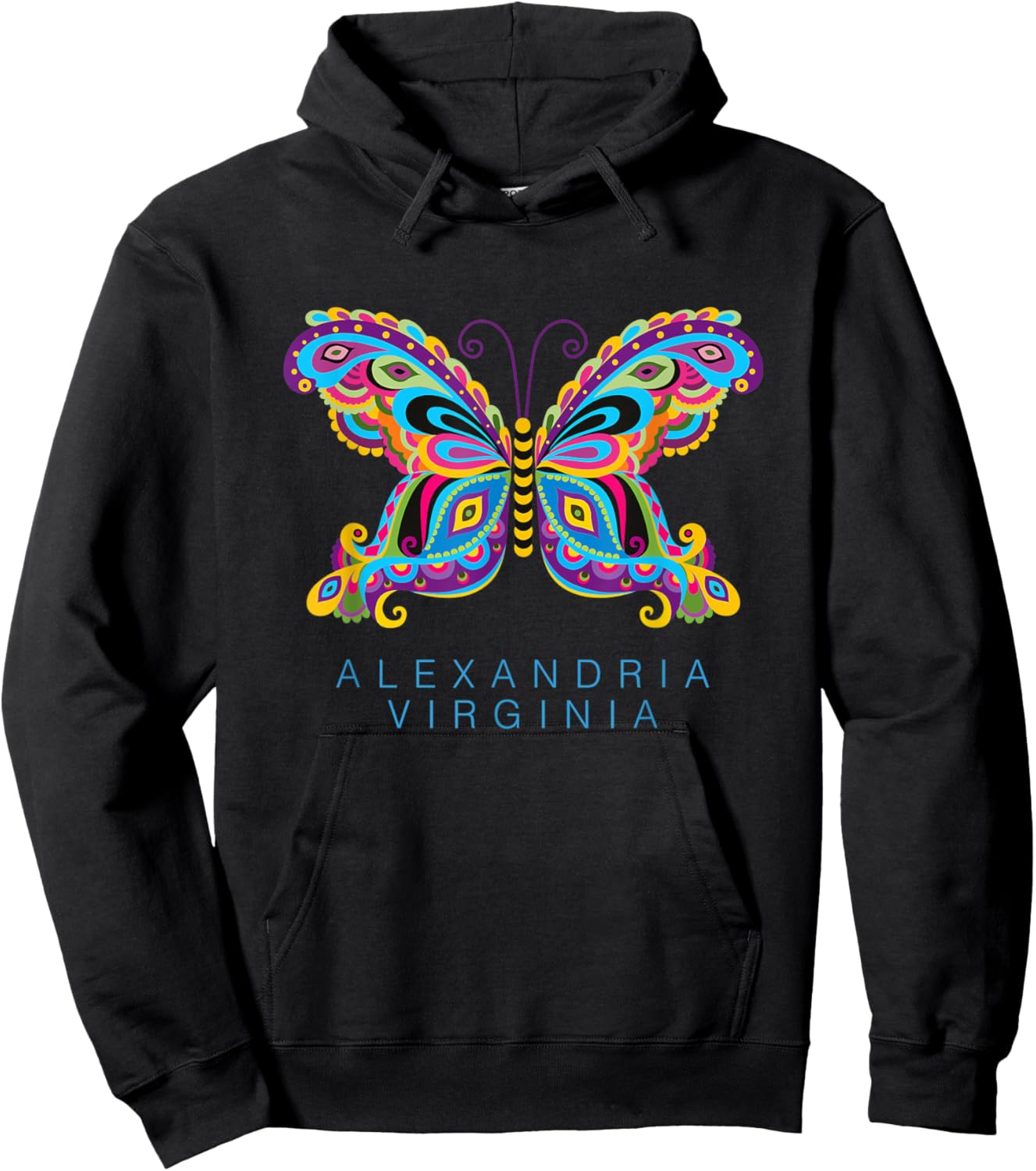 Alexandria Virginia Souvenir Butterfly Graphic Hoodie - Hoodie | Black