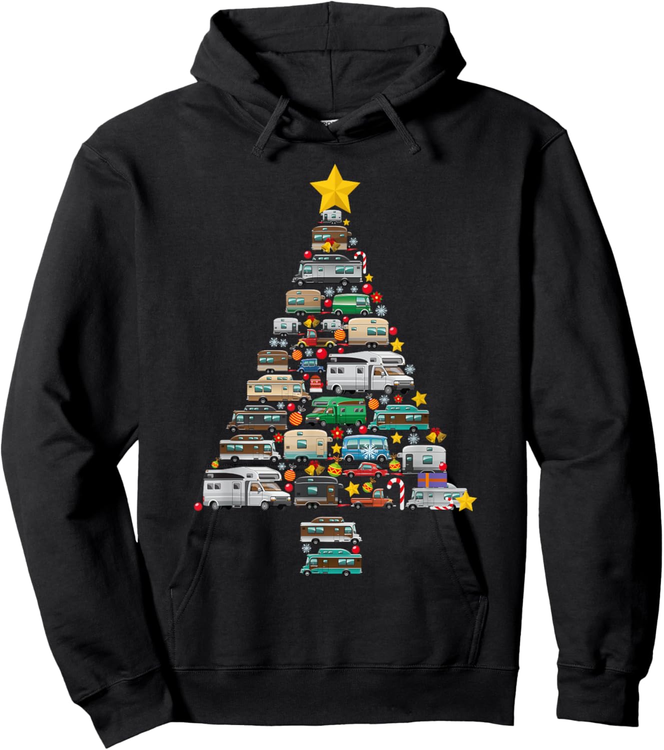 Camping Trailer Christmas Tree Camper Caravan Rv Van Xmas Hoodie - Hoodie | Black