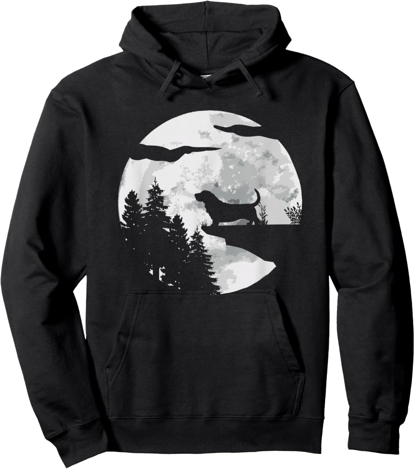 Bassett Hound Dog Full Moon At Night - Dogs Basette Hound Hoodie - Hoodie | Black