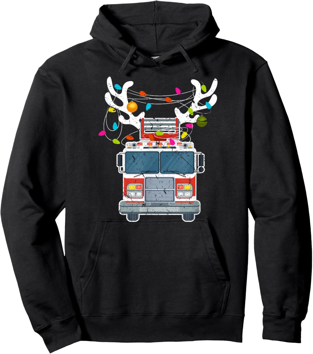 Xmas Fire Truck Reindeer Christmas Firefighter Hoodie - Hoodie | Black