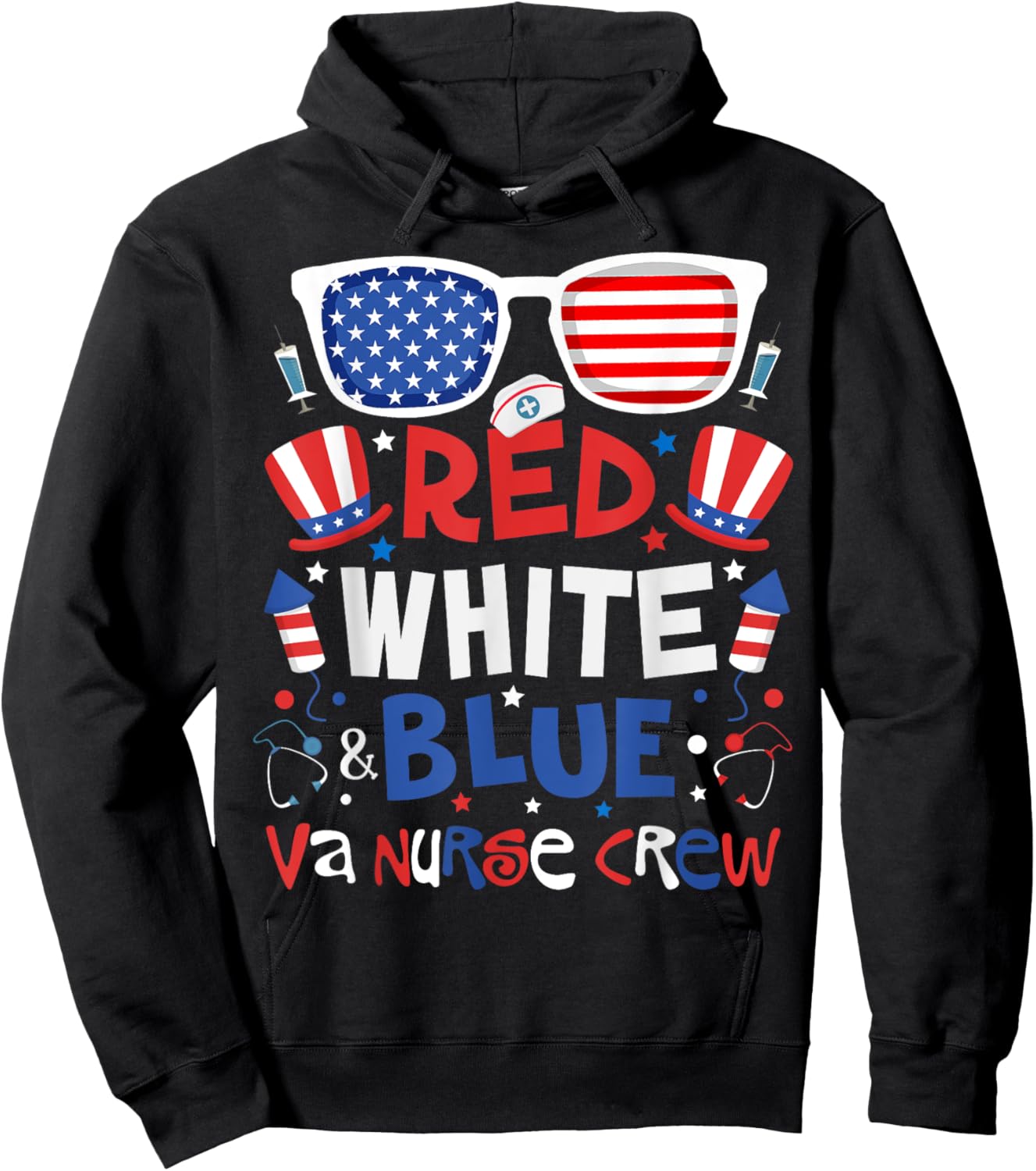 4th of July Red White Blue VA Nurse Crew Patriotic Nurse Hoodie - Hoodie | Black