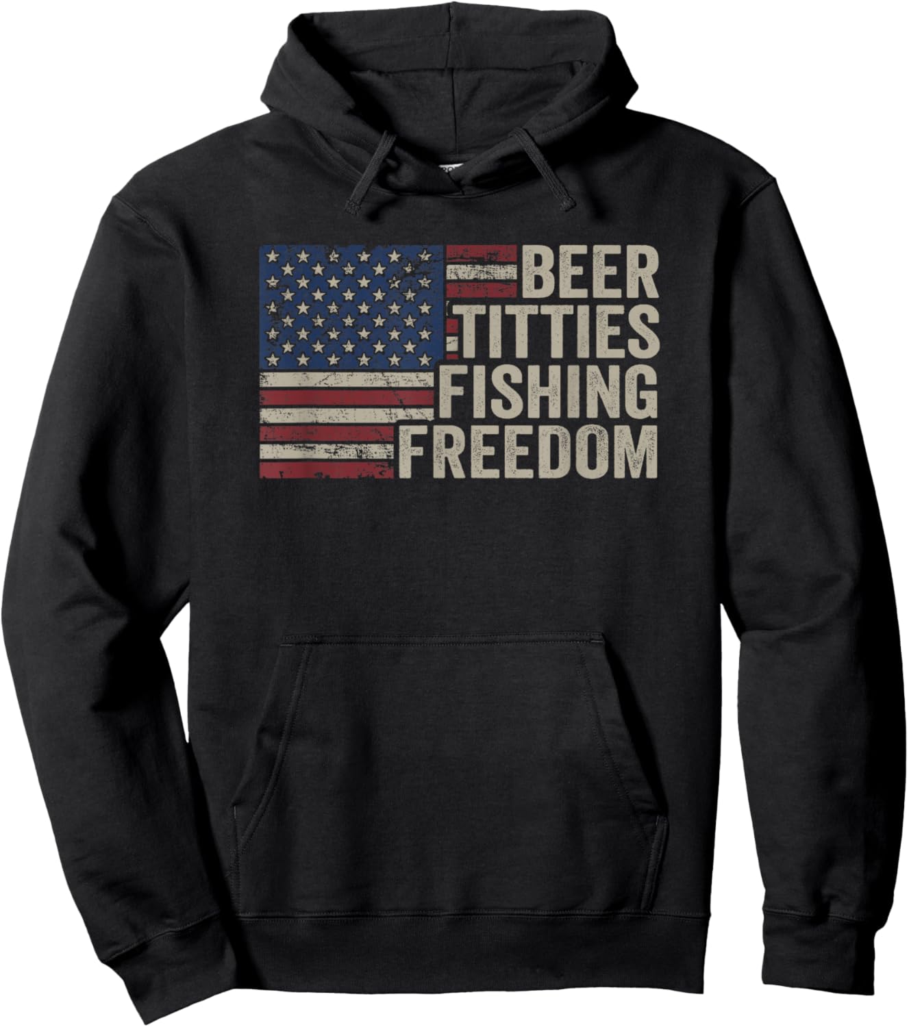 Beer Titties Fishing Freedom - Funny Drinking USA Flag Hoodie - Hoodie | Black